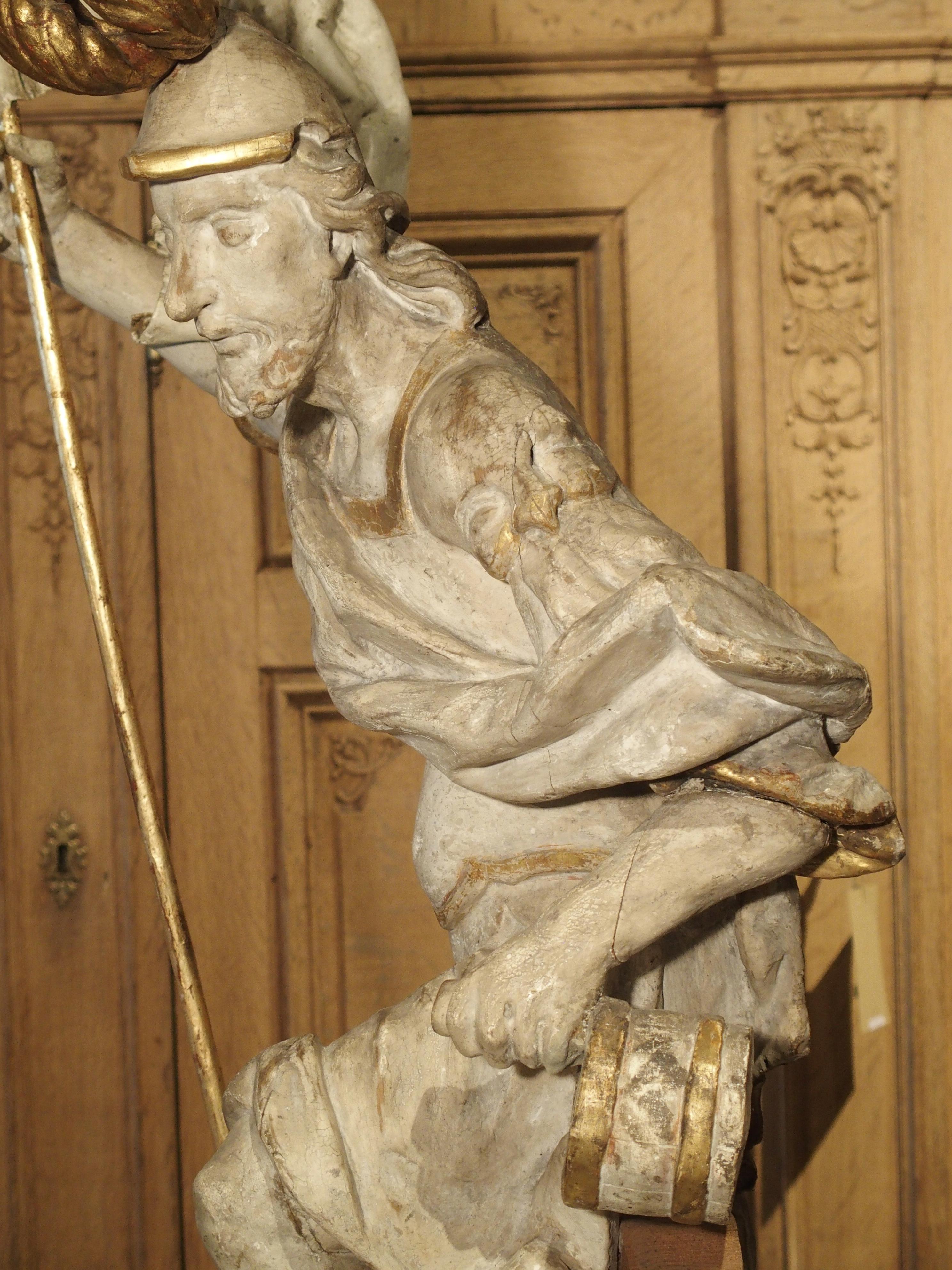 18th Century Antique Carved and Painted Statue of St. Florian, Austria, circa 1700 For Sale
