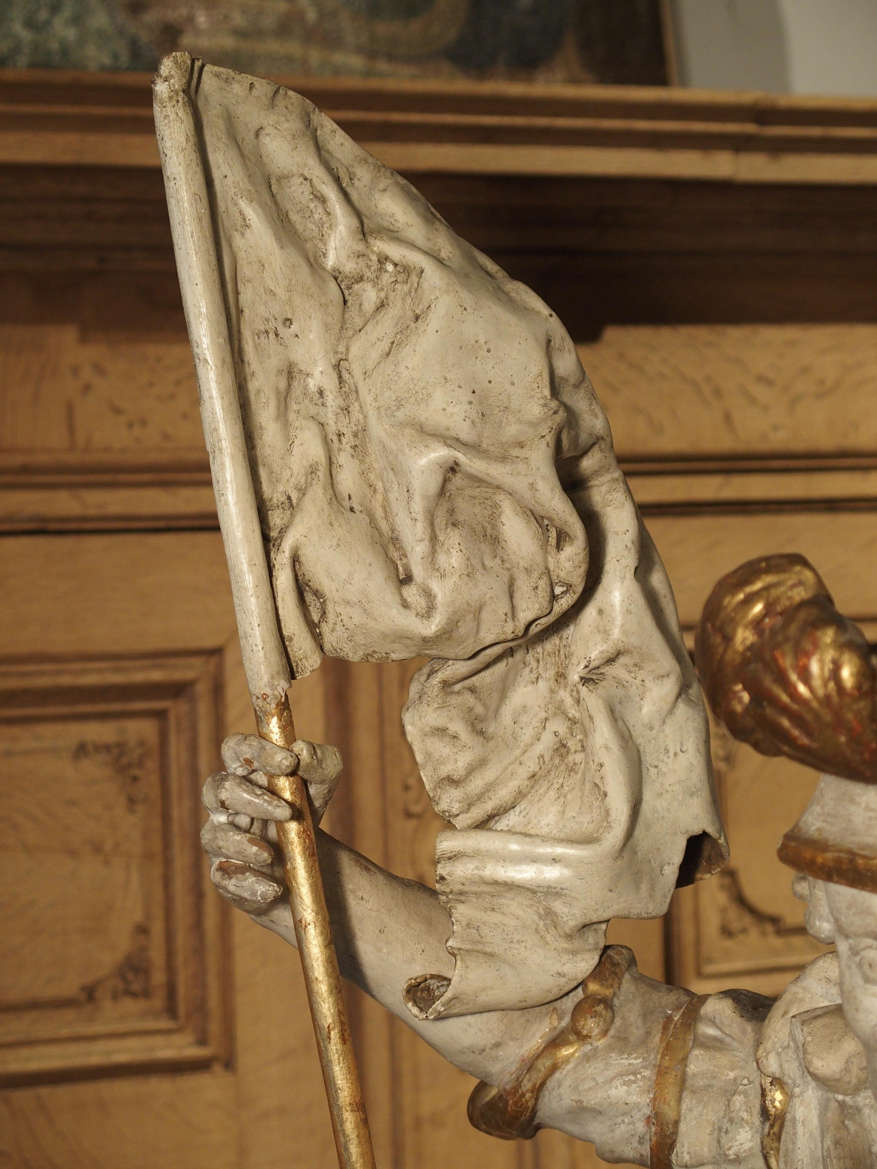 Gesso Antique Carved and Painted Statue of St. Florian, Austria, circa 1700 For Sale