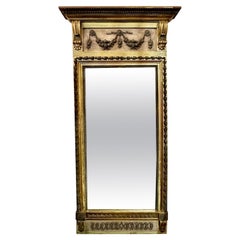 Antique miroir néoclassique suédois sculpté et peint