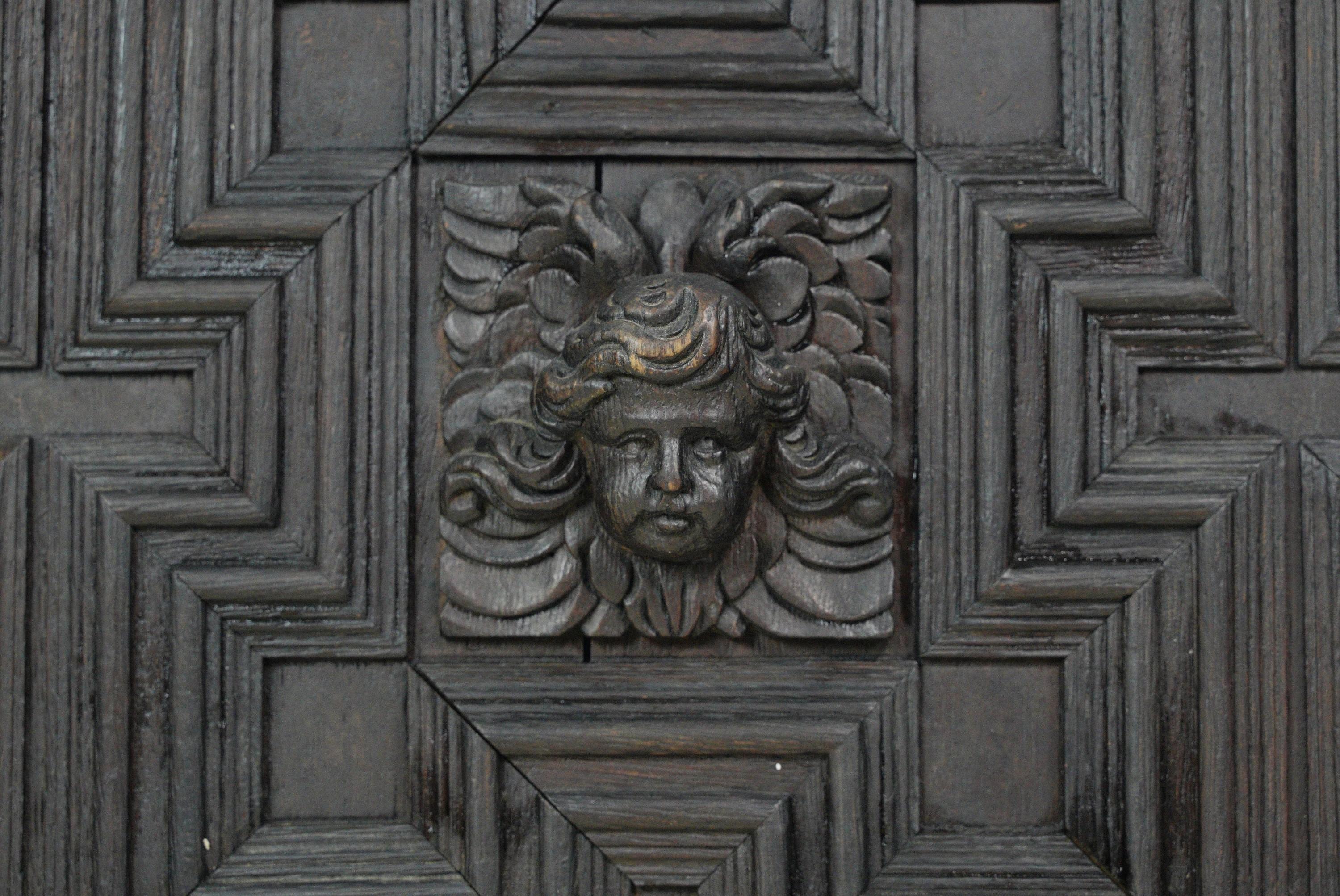 20th Century Antique Carved Angel Relief Oak Cabinet Door 25.875 x 24.25 For Sale