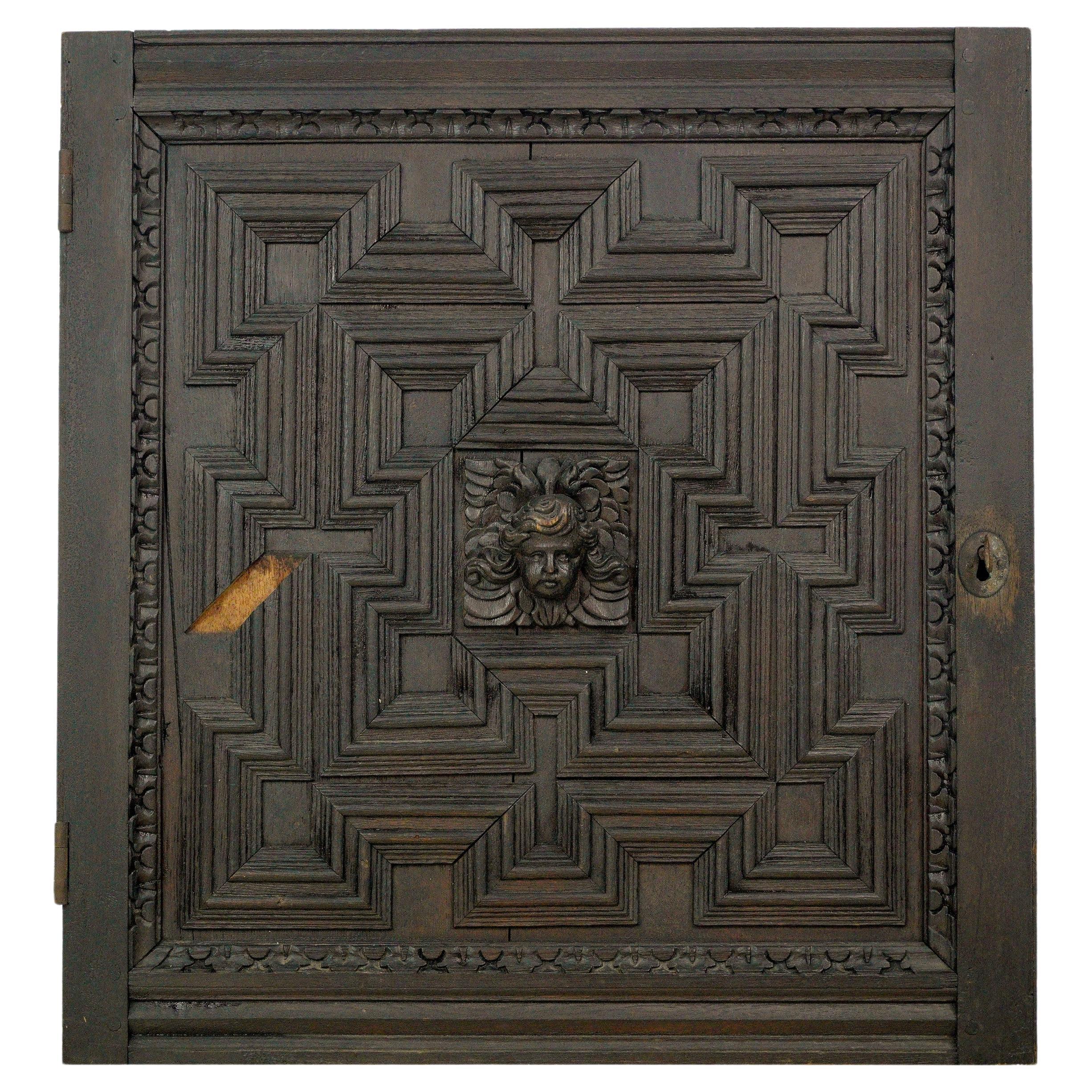 Antique Carved Angel Relief Oak Cabinet Door 25.875 x 24.25