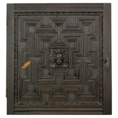 Porte de meuble antique en chêne sculpté en relief d'ange 25.875 x 24.25