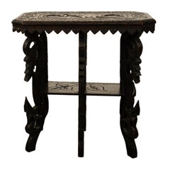 Antique Carved Anglo Indian Teak Wood Elephant Twin Tier Lamp Side Table 1900