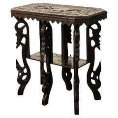 Antique Carved Anglo Indian Teak Wood Elephant Twin Tier Lamp Side Table 1900