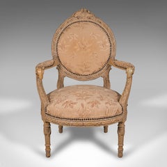 Antique Carved Armchair, French, Show Frame, Fauteuil Chair, Victorian, C.1870
