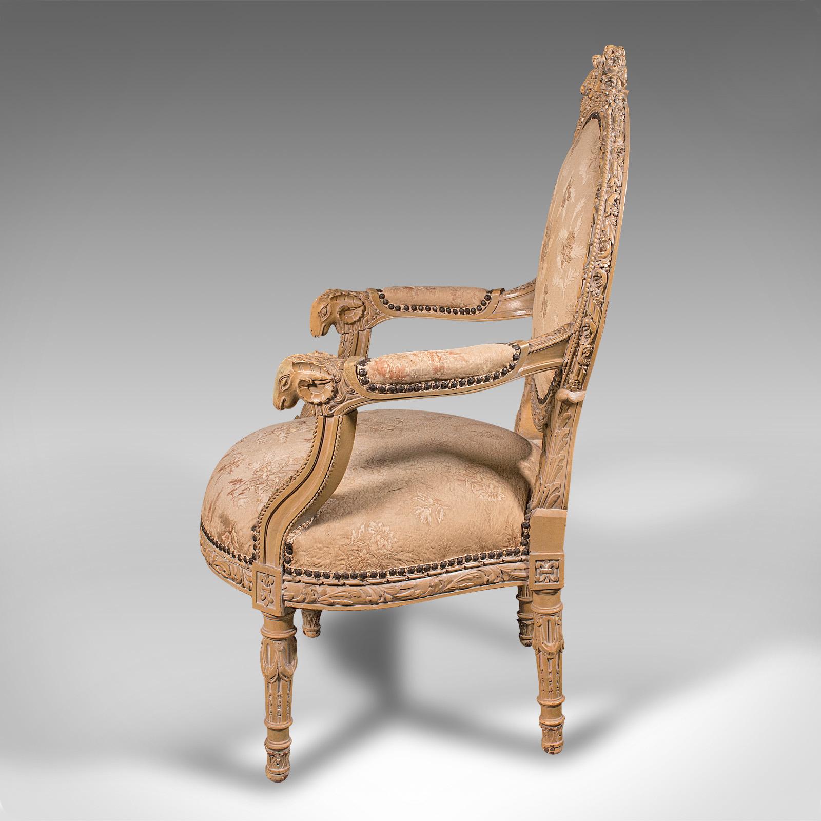 19th Century Antique Carved Armchair, French, Show Frame, Fauteuil Chair, Victorian, C.1870 For Sale