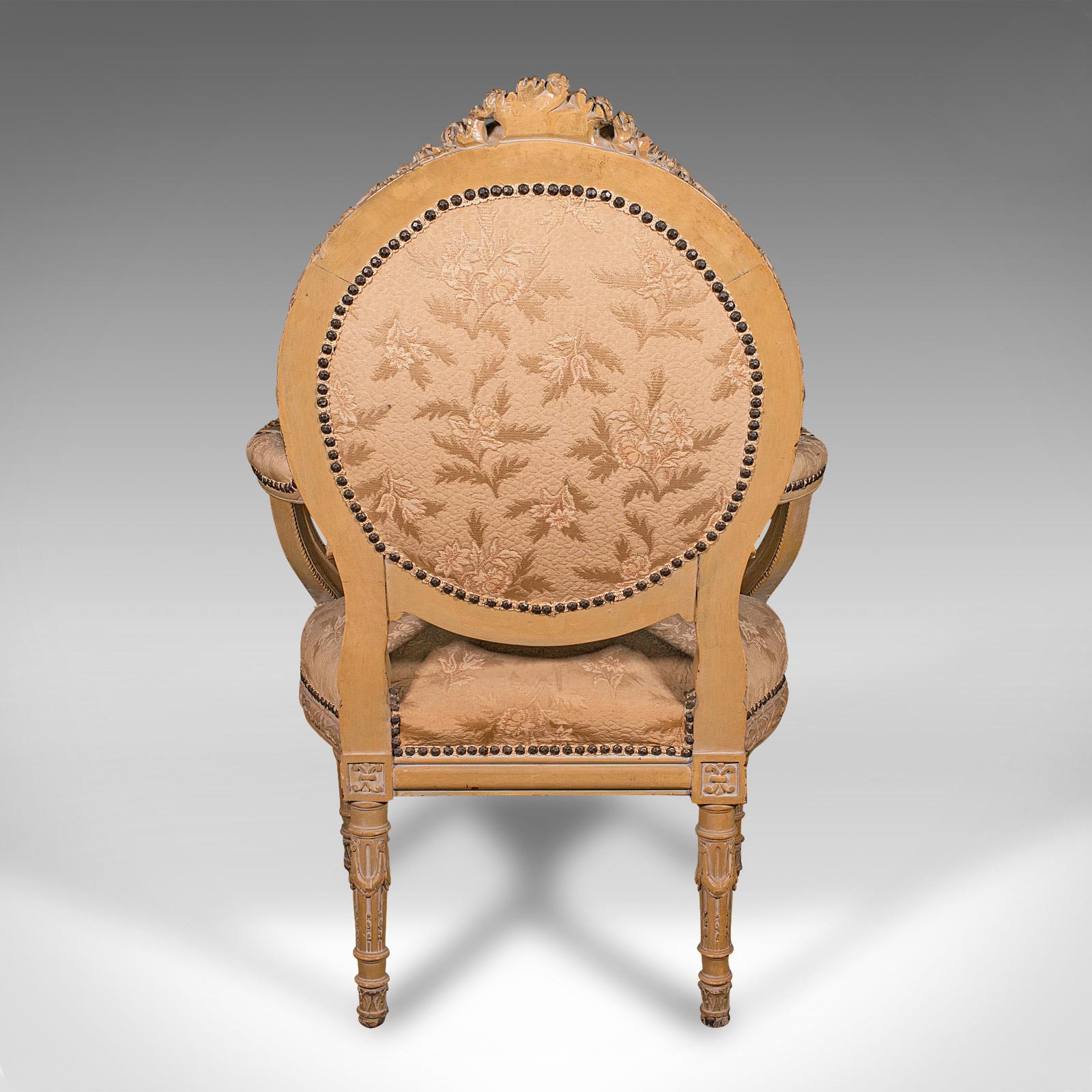 Wood Antique Carved Armchair, French, Show Frame, Fauteuil Chair, Victorian, C.1870 For Sale