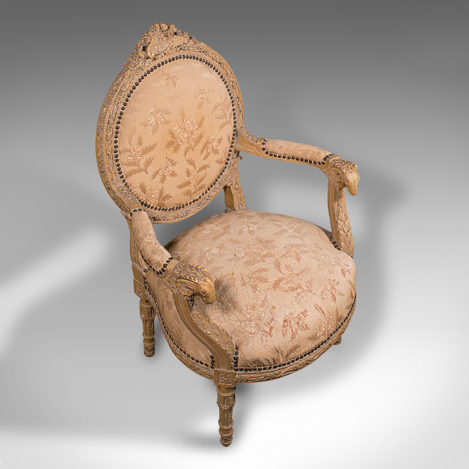 Antique Carved Armchair, French, Show Frame, Fauteuil Chair, Victorian, C.1870 For Sale 1