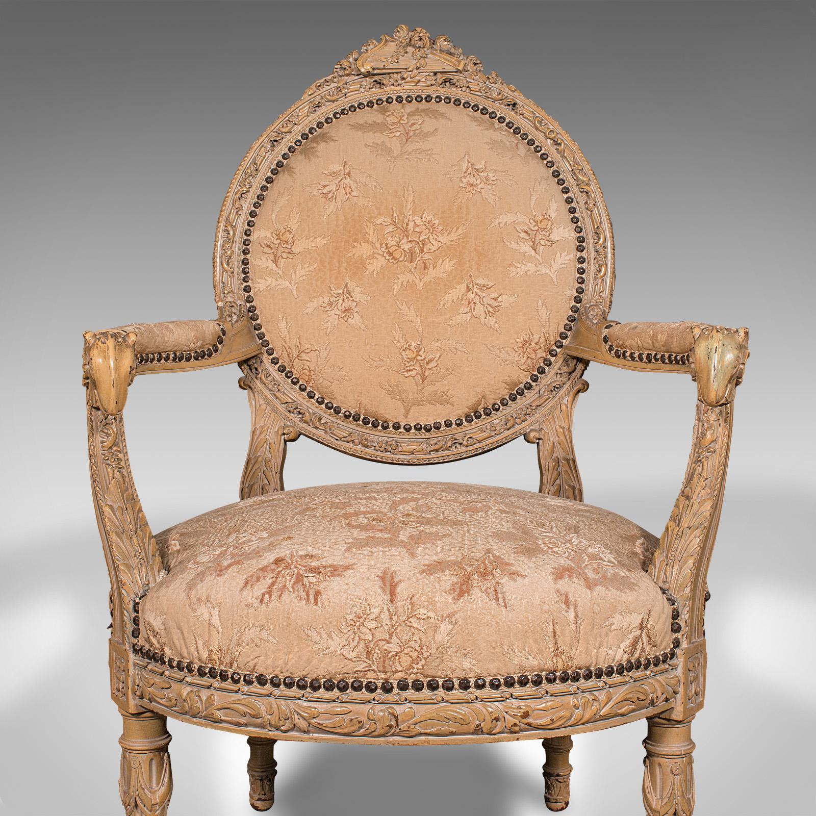 Antique Carved Armchair, French, Show Frame, Fauteuil Chair, Victorian, C.1870 For Sale 2