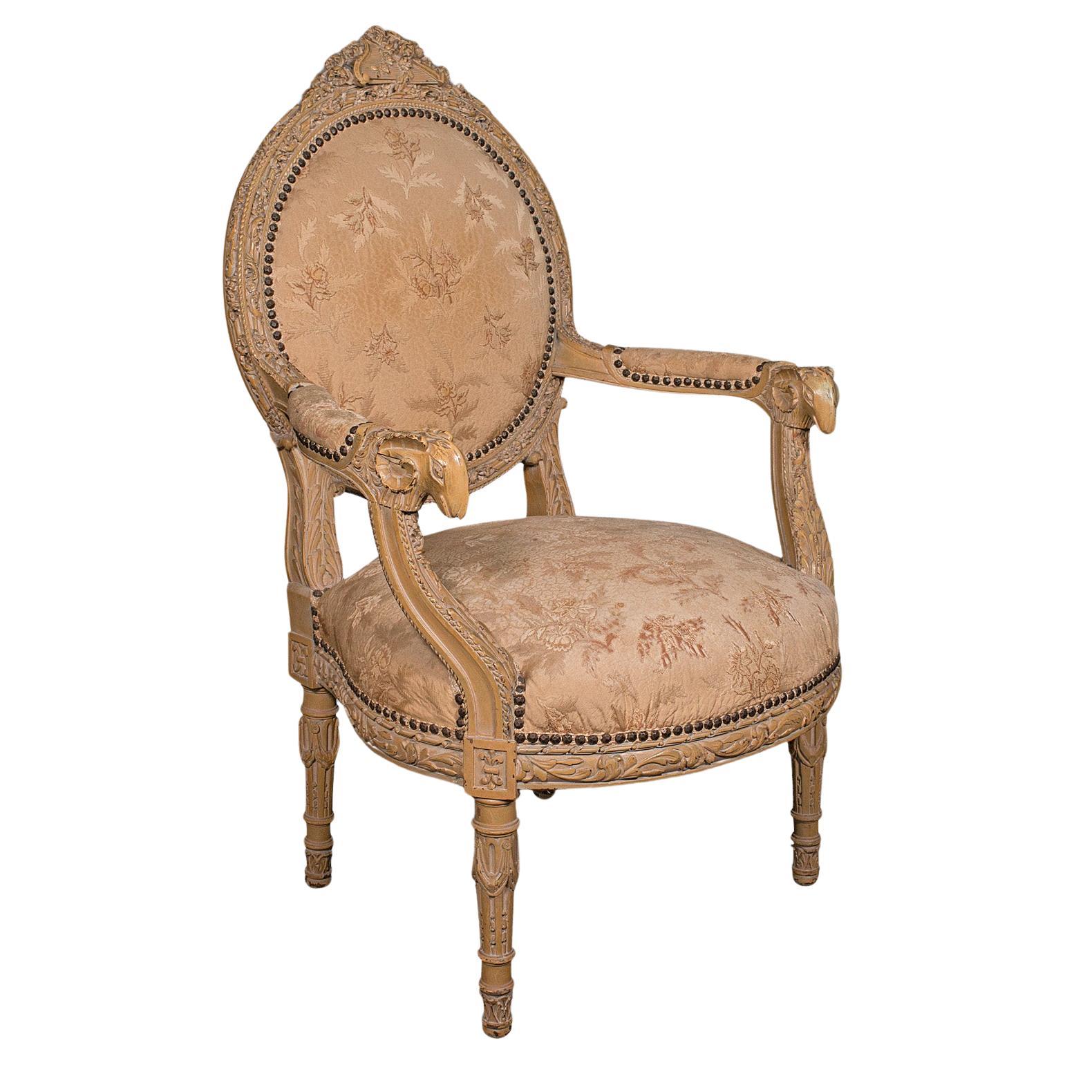 Antique Carved Armchair, French, Show Frame, Fauteuil Chair, Victorian, C.1870 For Sale