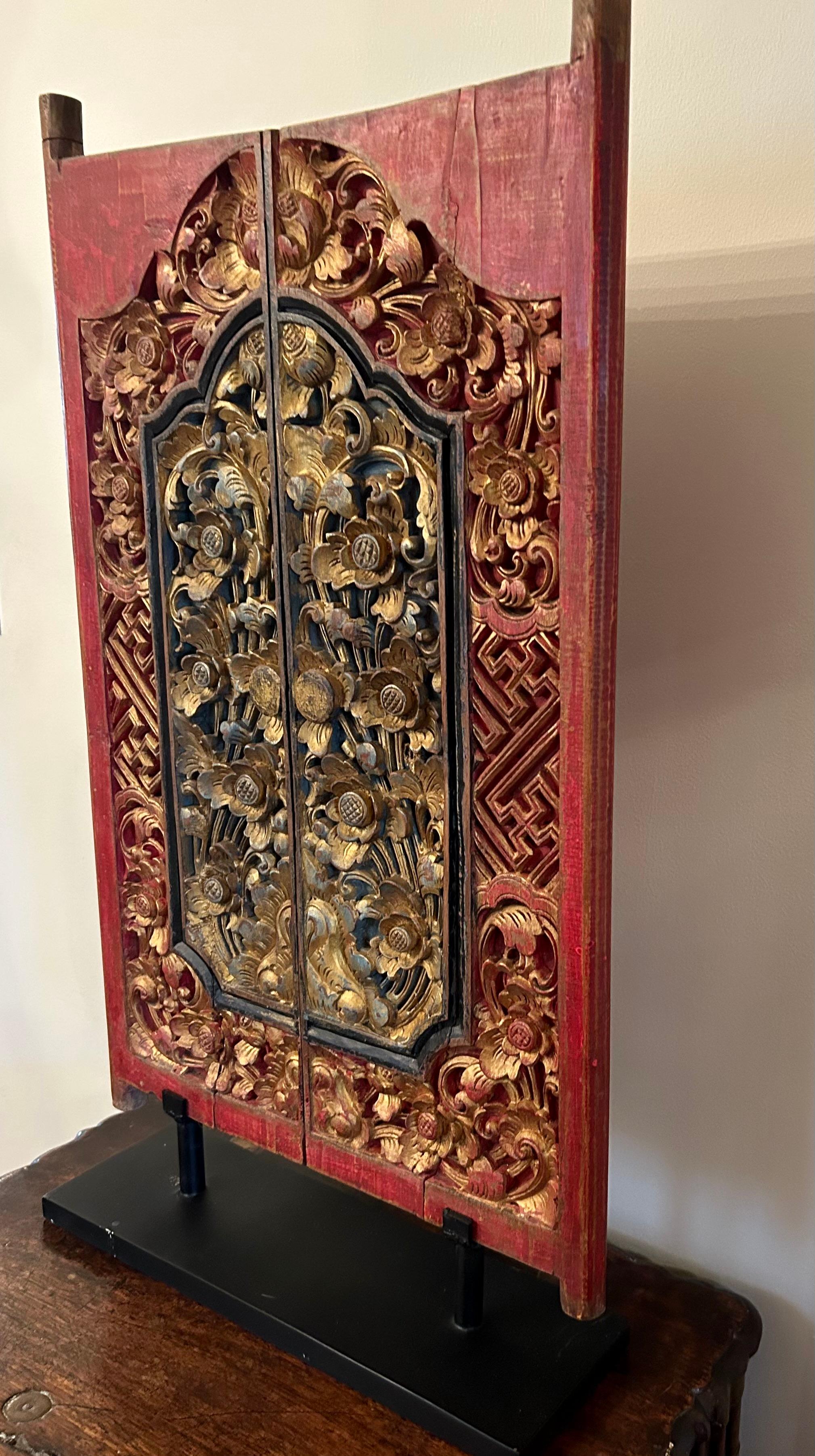  Antique Balinese Hand-Carved Panel In Good Condition For Sale In Toronto, CA