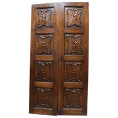 Antique Carved Baroque Double Door, Poplar Wood, 18th Century, Italy