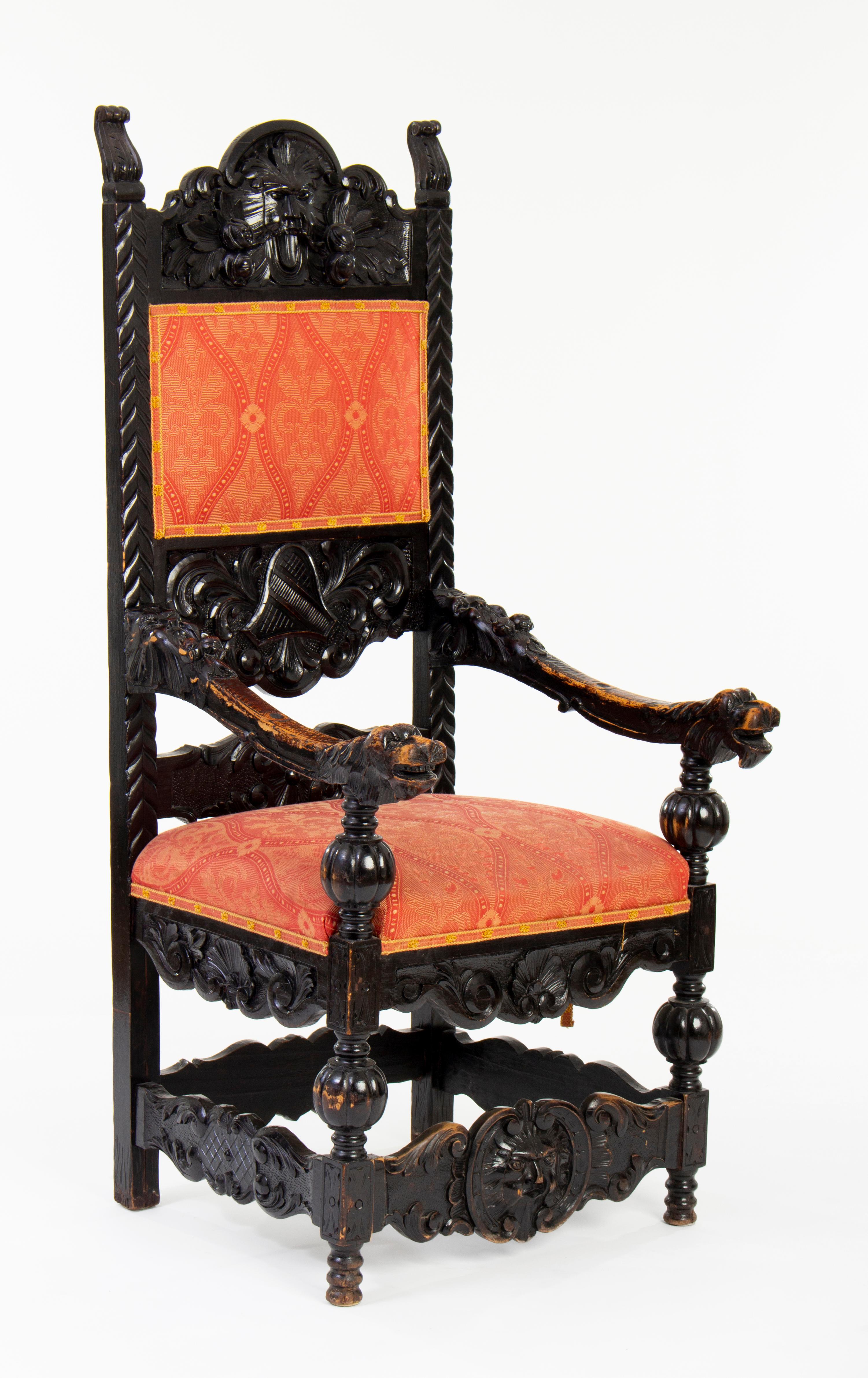 Other Antique Carved Basswood Throne Chairs in Historicist Style, ca. 1900 For Sale
