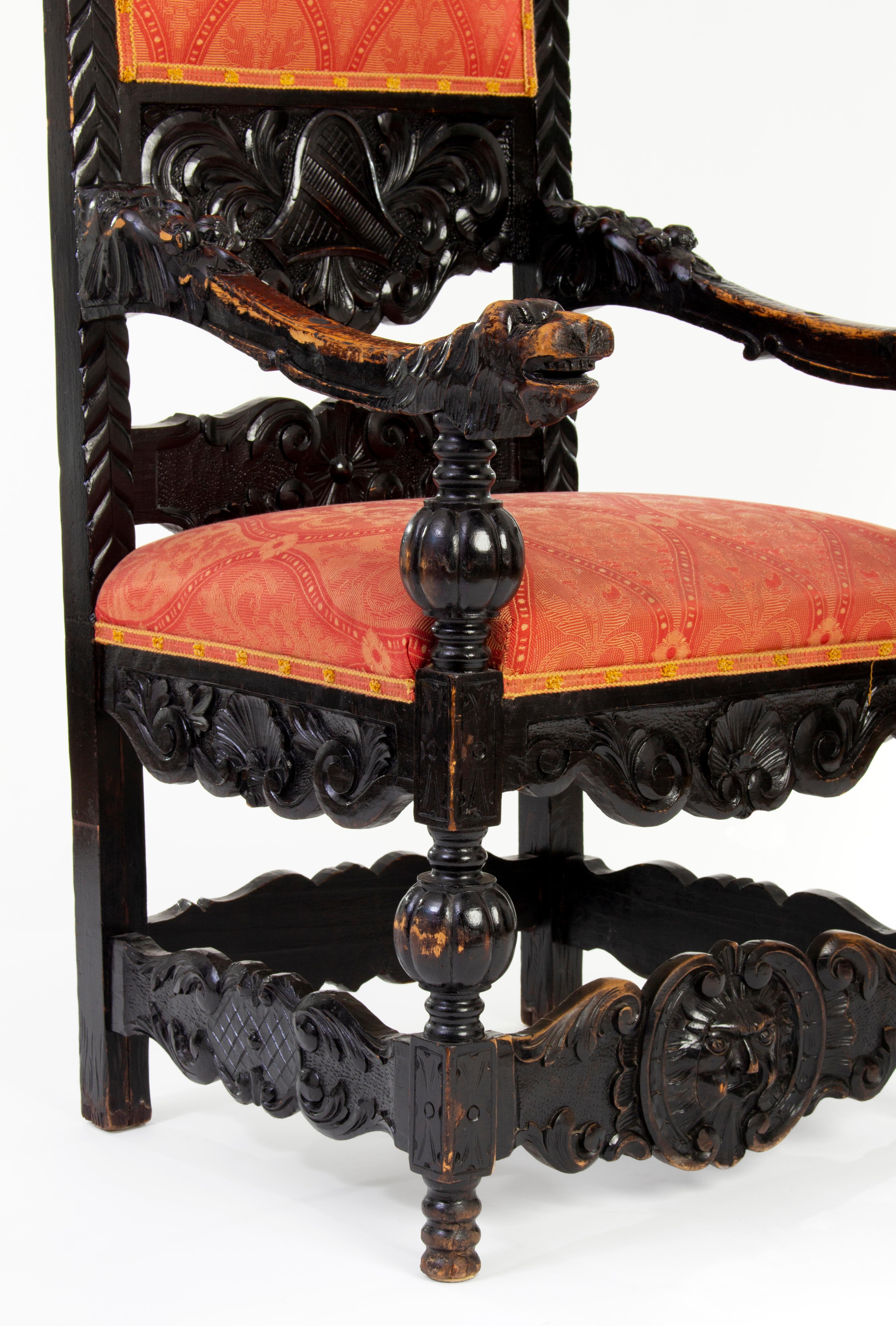 European Antique Carved Basswood Throne Chairs in Historicist Style, ca. 1900 For Sale