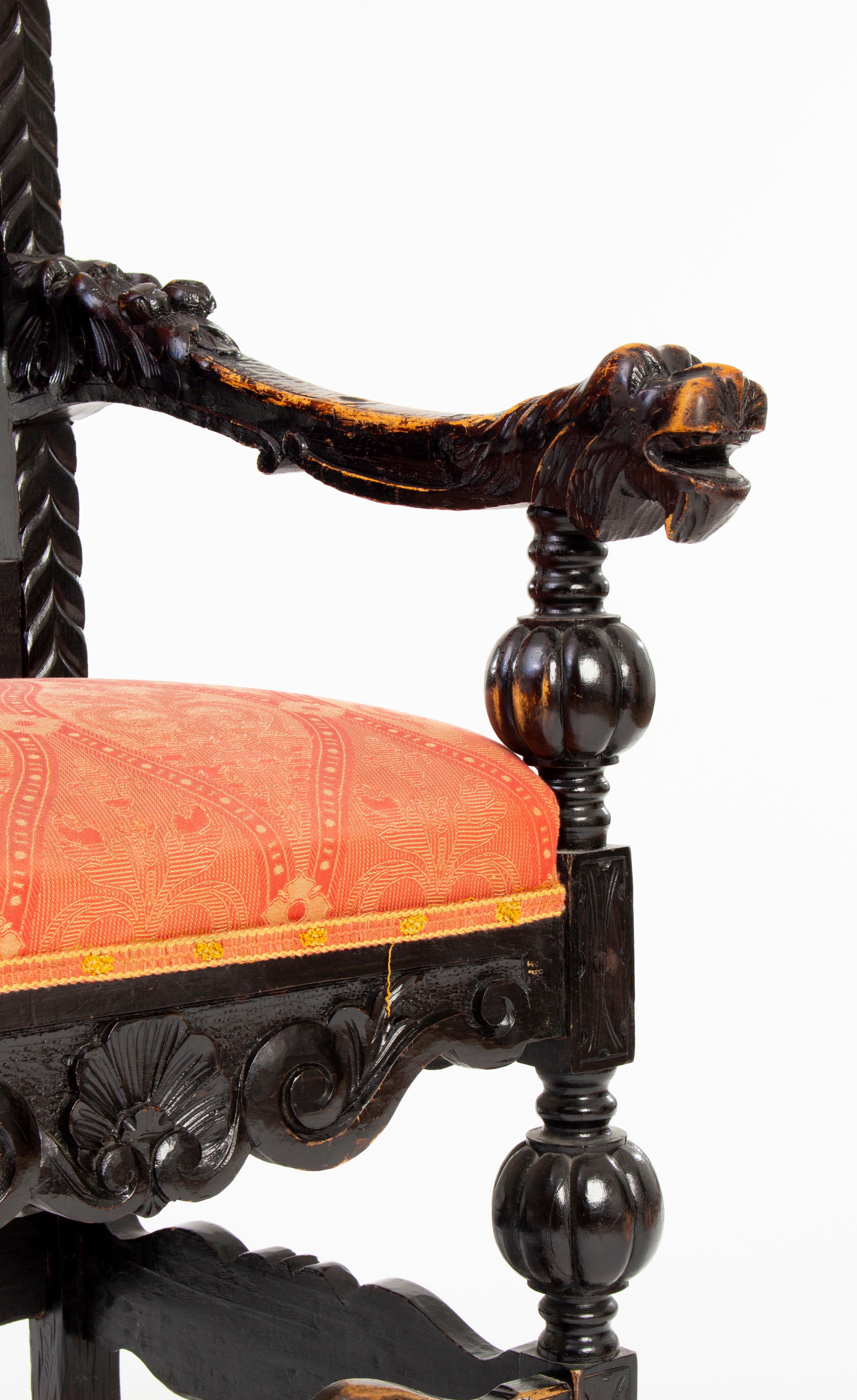 Antique Carved Basswood Throne Chairs in Historicist Style, ca. 1900 In Good Condition For Sale In Budapest, HU
