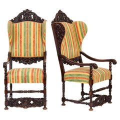 Antique Carved Basswood Wingchairs in Historicist Style (2 pieces)