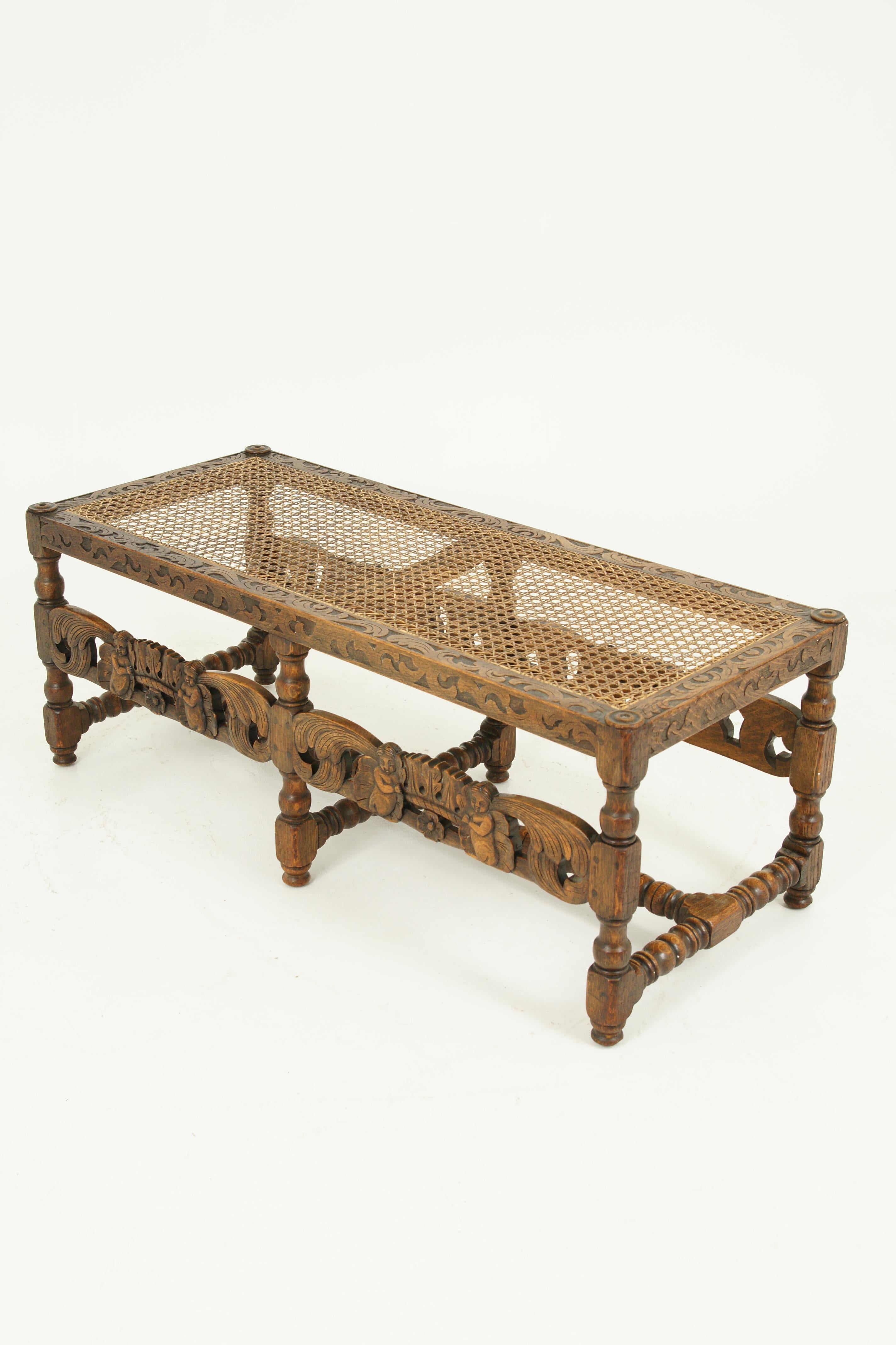 Early 20th Century Antique Carved Bench, Footstool, Window Seat, Heavily Carved, W&J Sloane, B1609
