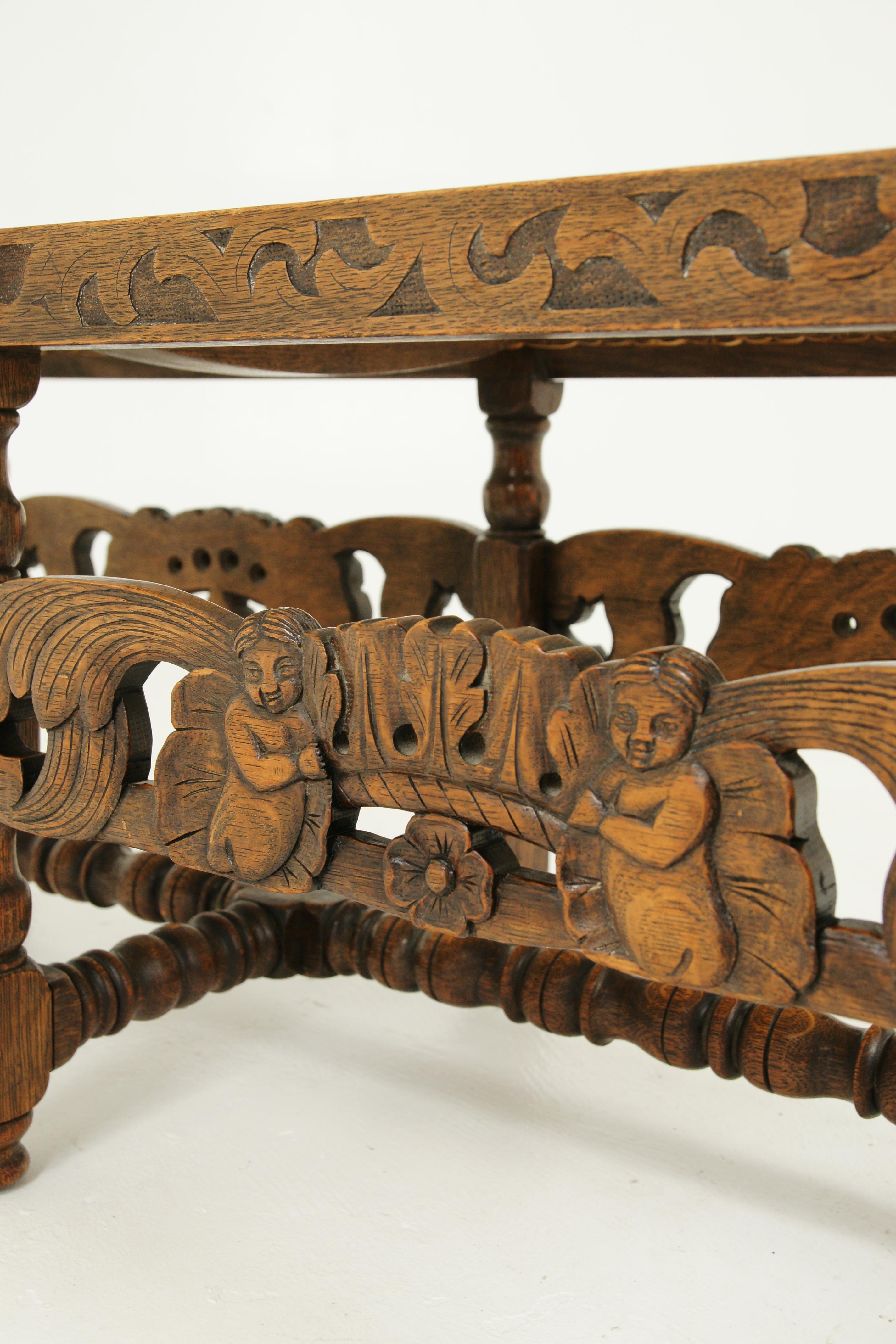 Oak Antique Carved Bench, Footstool, Window Seat, Heavily Carved, W&J Sloane, B1609