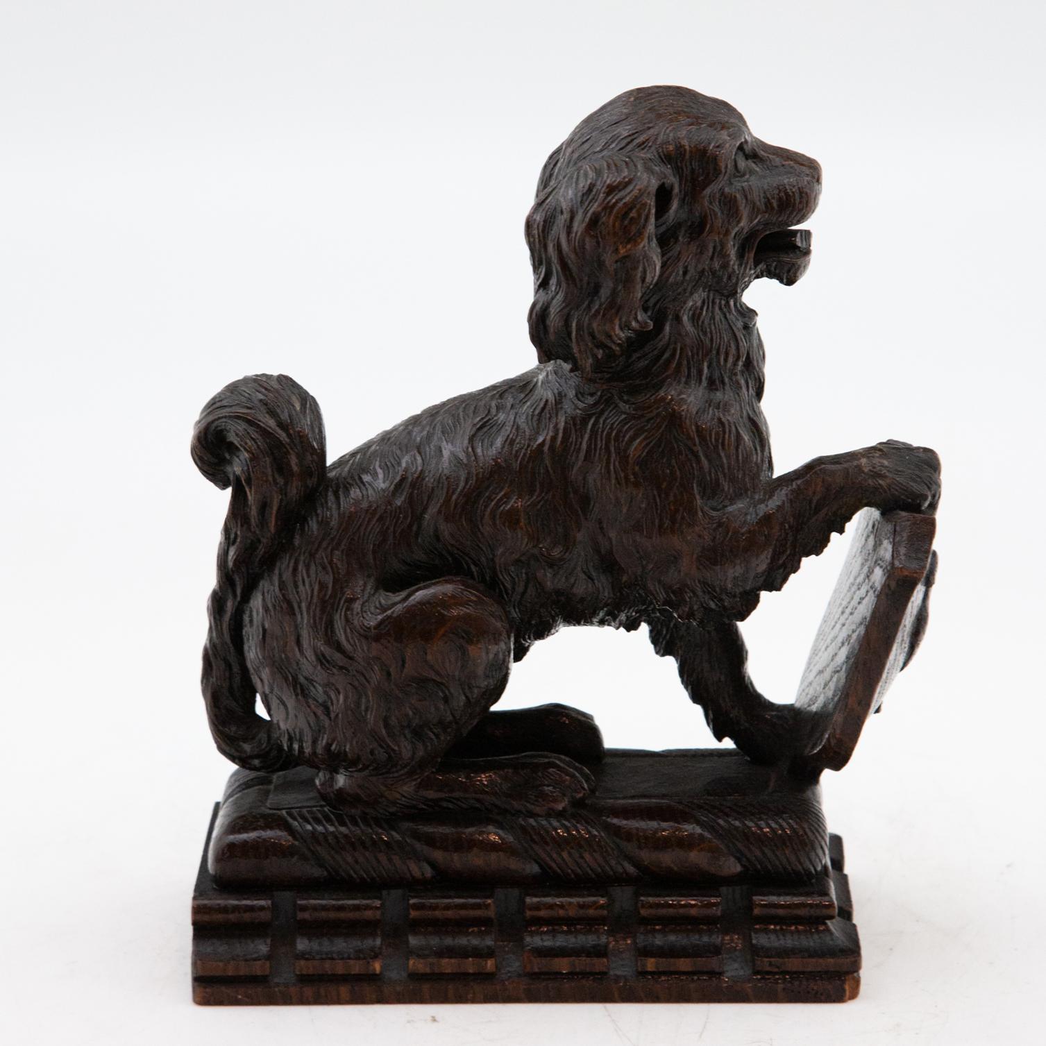 German Antique Carved Black Forest Dog Holding Duck Crest