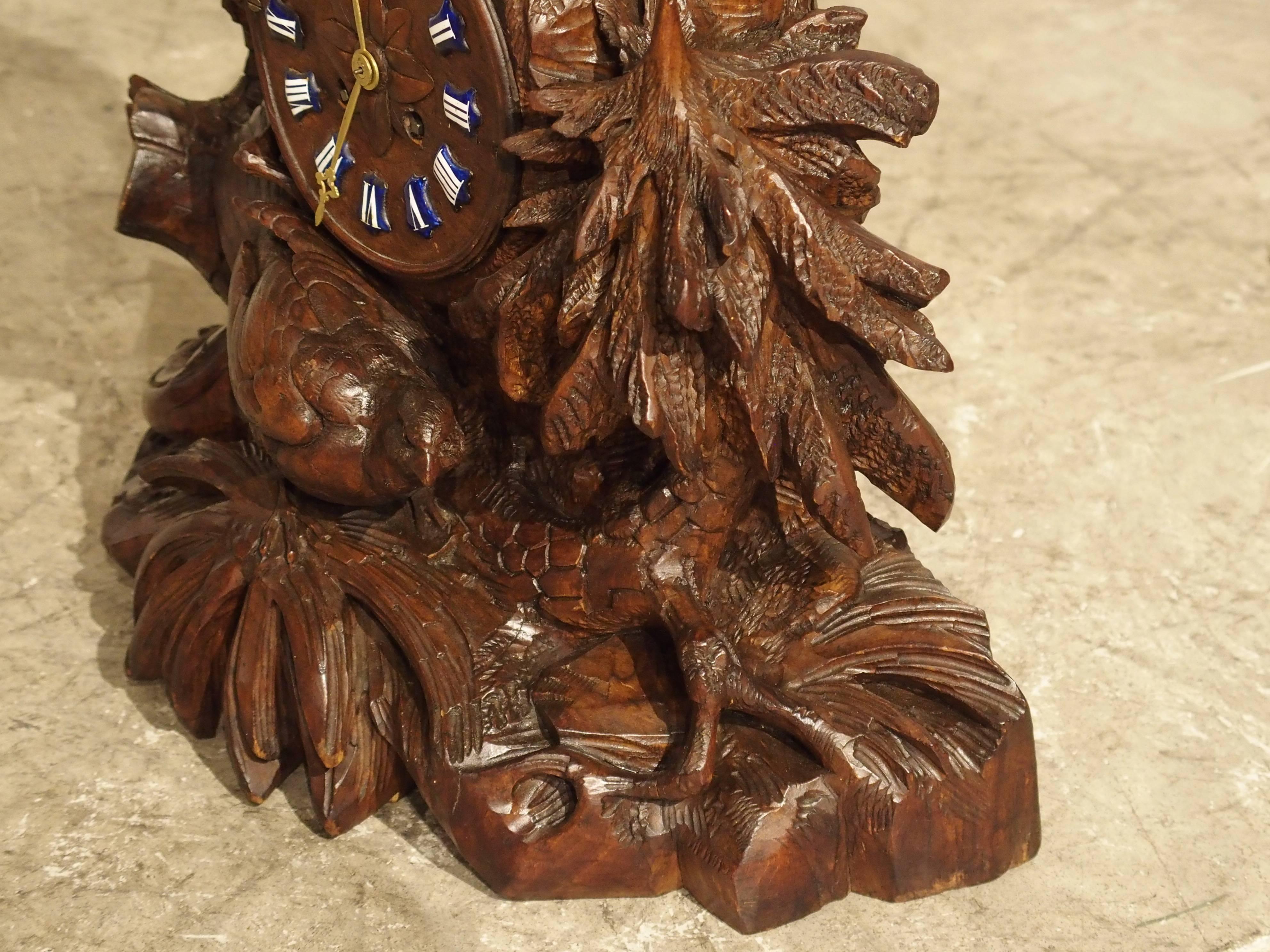 Antique Carved Black Forest Mantel Clock, circa 1885 In Good Condition In Dallas, TX