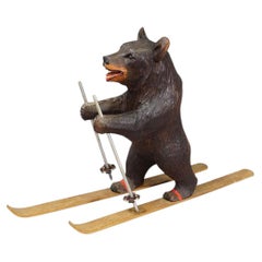 Antique Carved Black Forest Skiing Bear, Brienz Switzerland ca. 1930