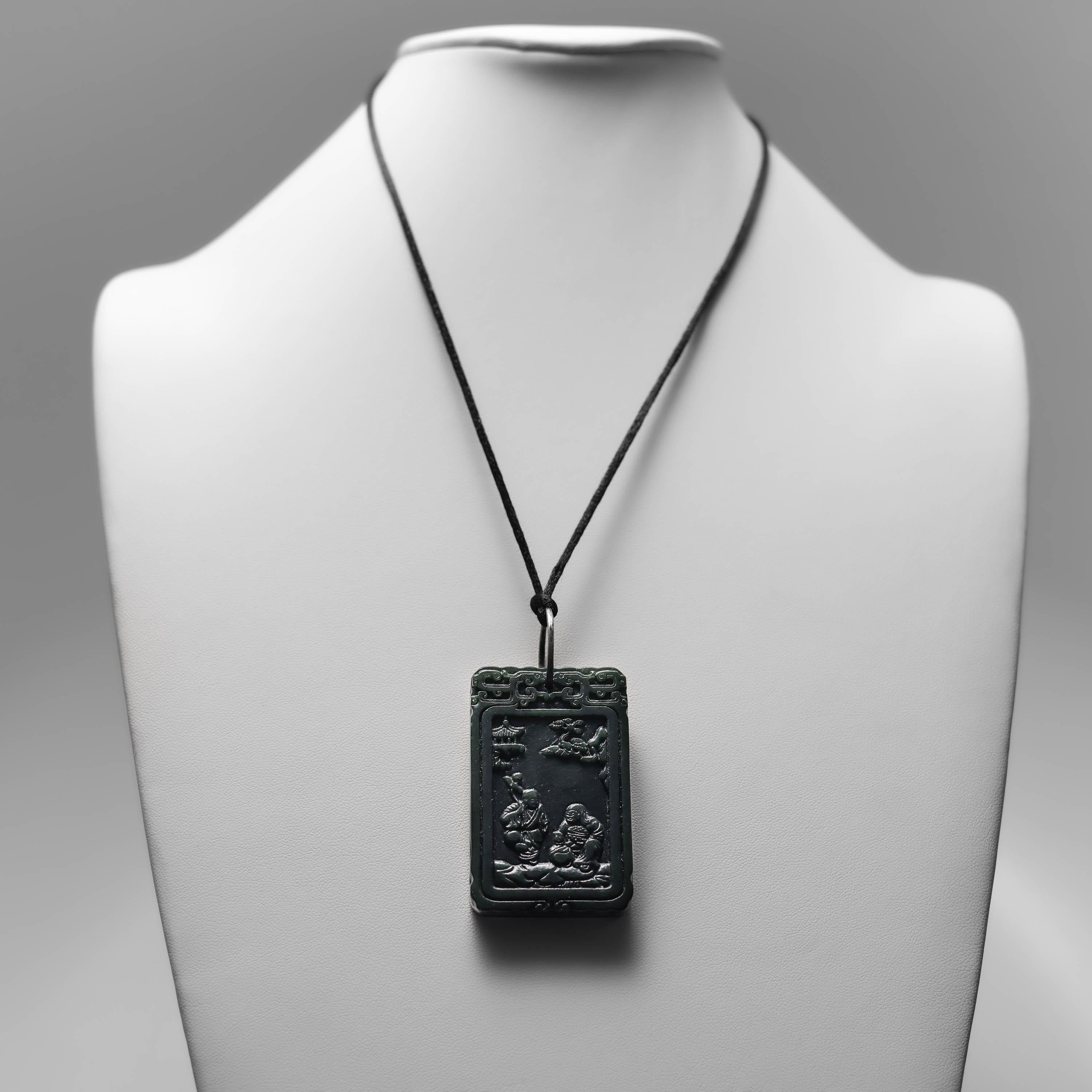 Ancienne tablette en jade néphrite noire sculptée de la période de la dynastie Qing, non traitée en vente 4