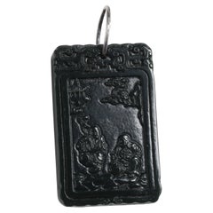 Ancienne tablette en jade néphrite noire sculptée de la période de la dynastie Qing, non traitée