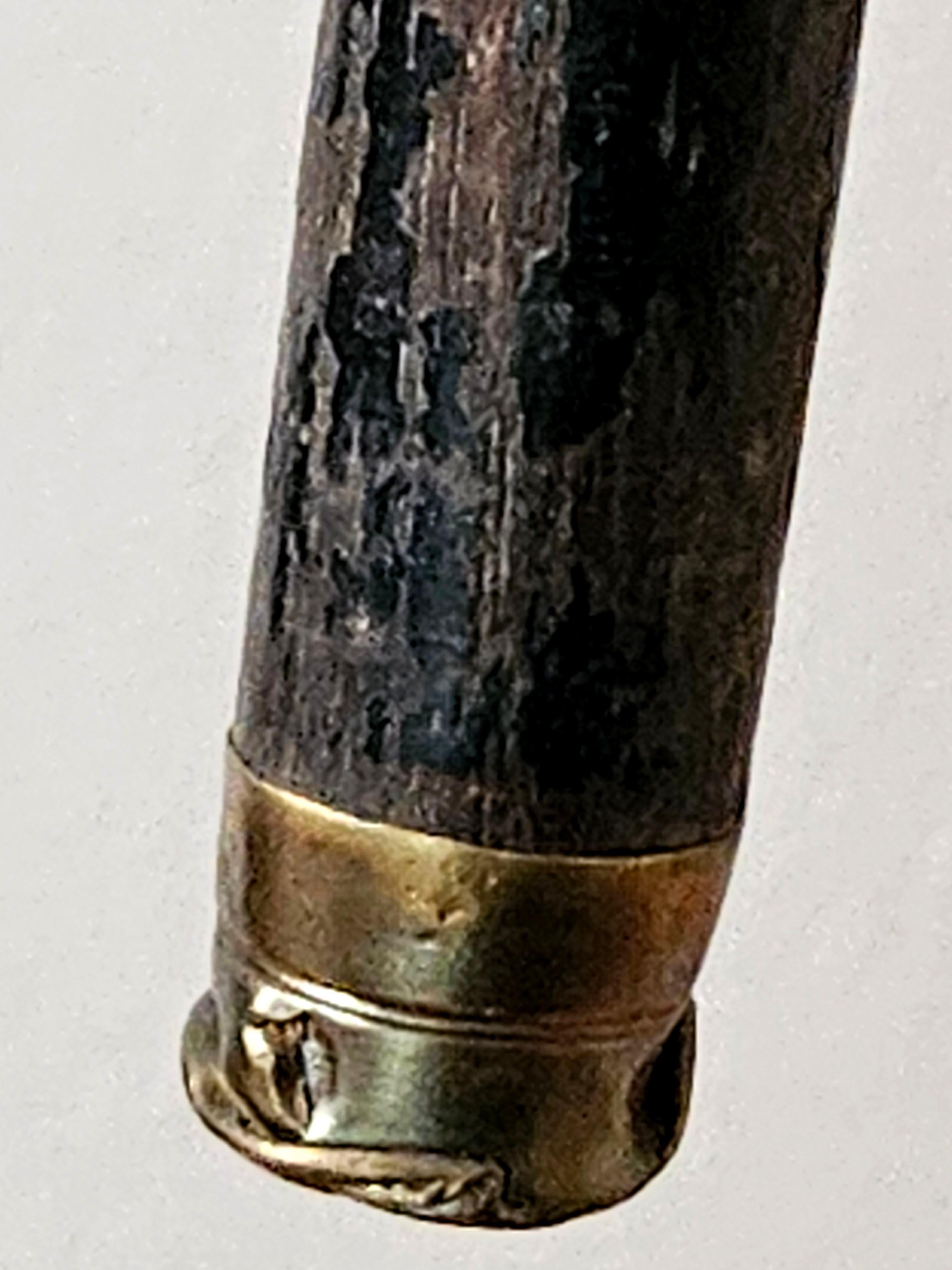 Antique Carved Bone Bulldog Head Walking Stick Cane Signed 