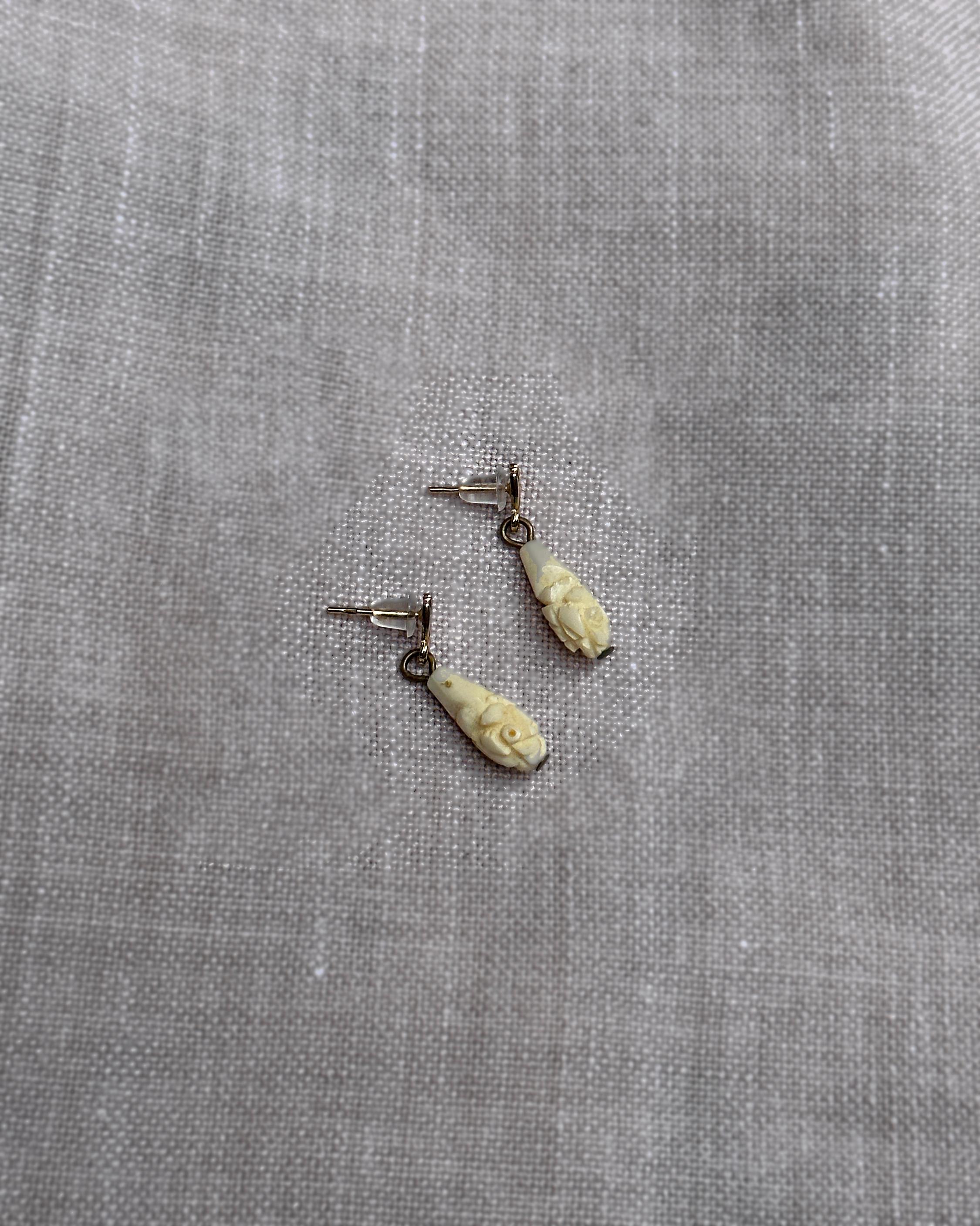 Antique Carved Bone Drop Earrings For Sale 3