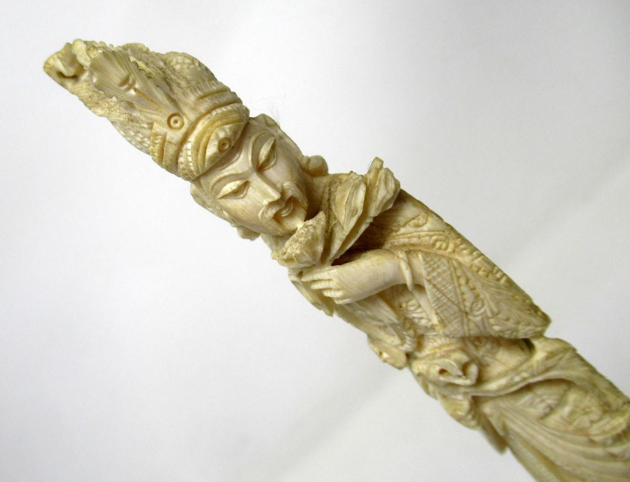 Carved Antique Bone Figure of Indochina Male Dignitary Hardwood  19th Century Chinese For Sale