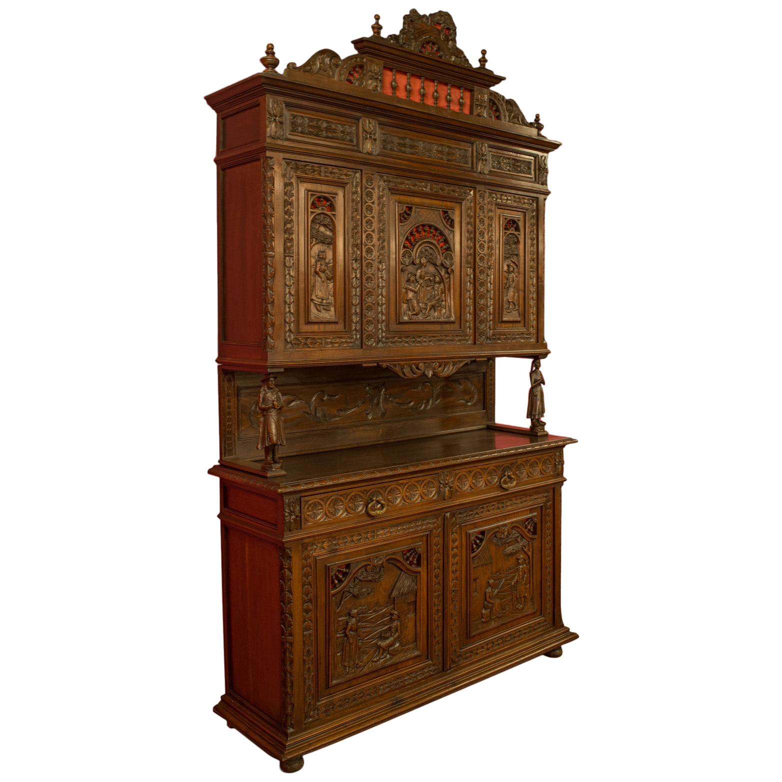 Antique Carved Breton Buffet Cabinet, French, Sideboard, Oak, circa 1880