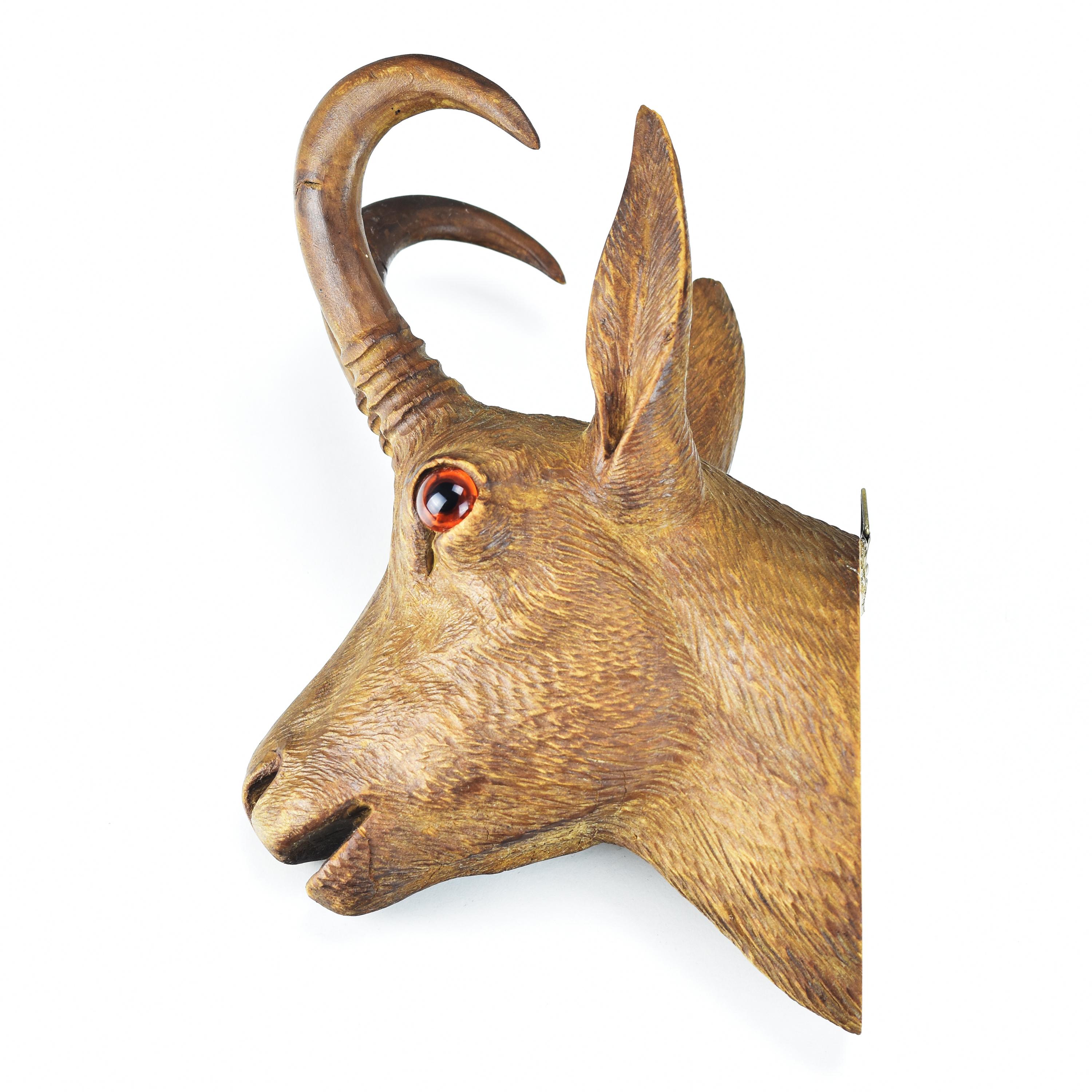 Antique Carved Buck Head Brienz Black Forest Wood Carving Glass Eyes For Sale 1