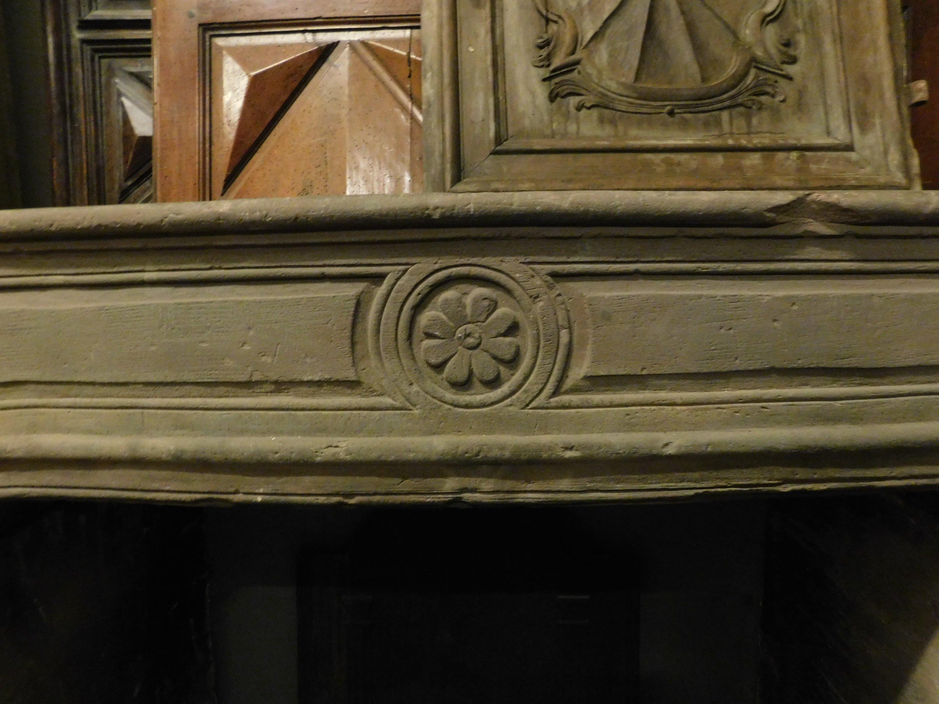 18th Century and Earlier Antique Carved Burgundy Stone Fireplace, 18th Century, France