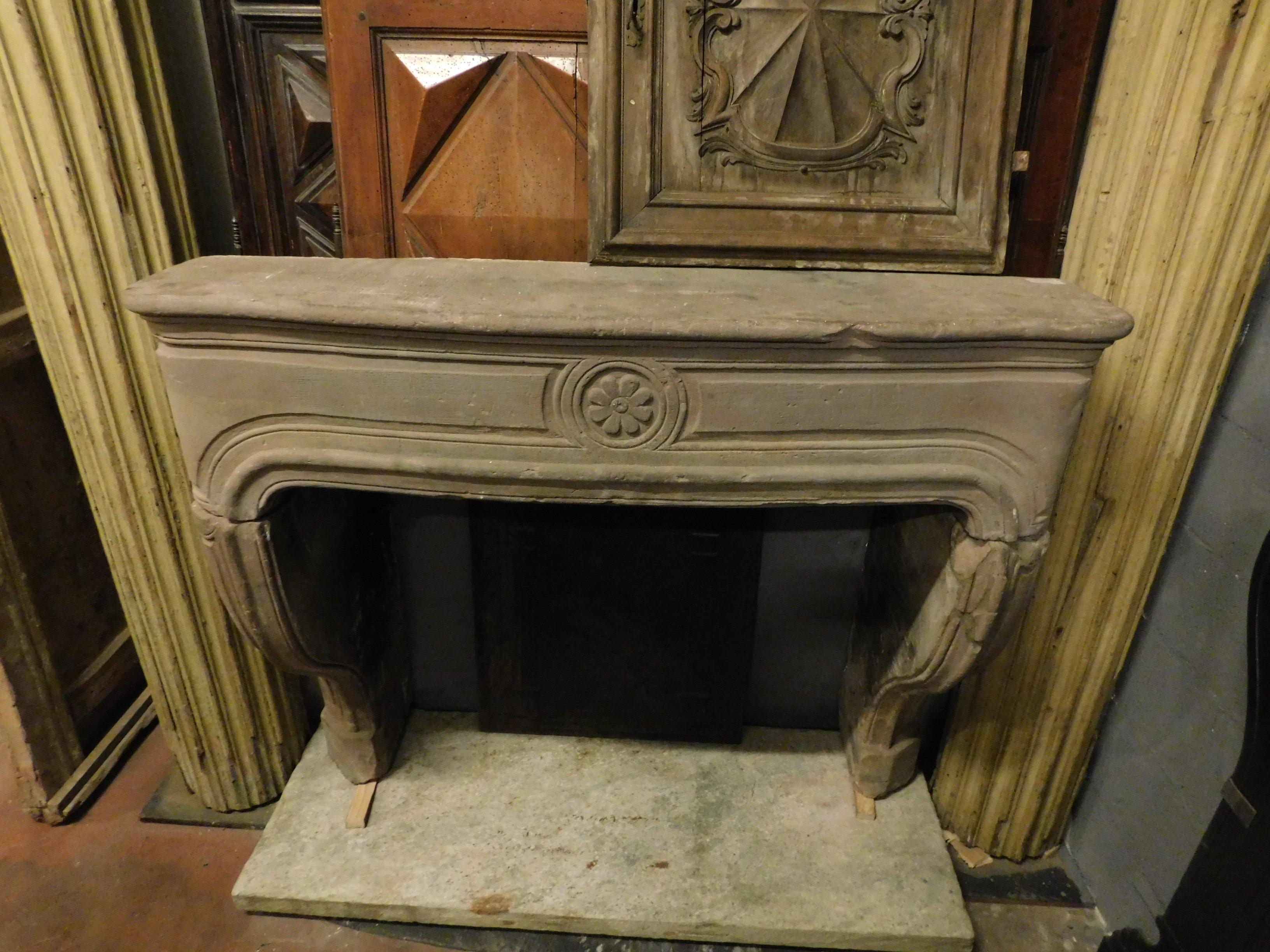 Antique Carved Burgundy Stone Fireplace, 18th Century, France 1