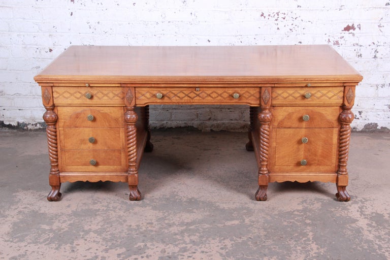 Antique Carved Burled Walnut Executive Lincoln Desk Chicago