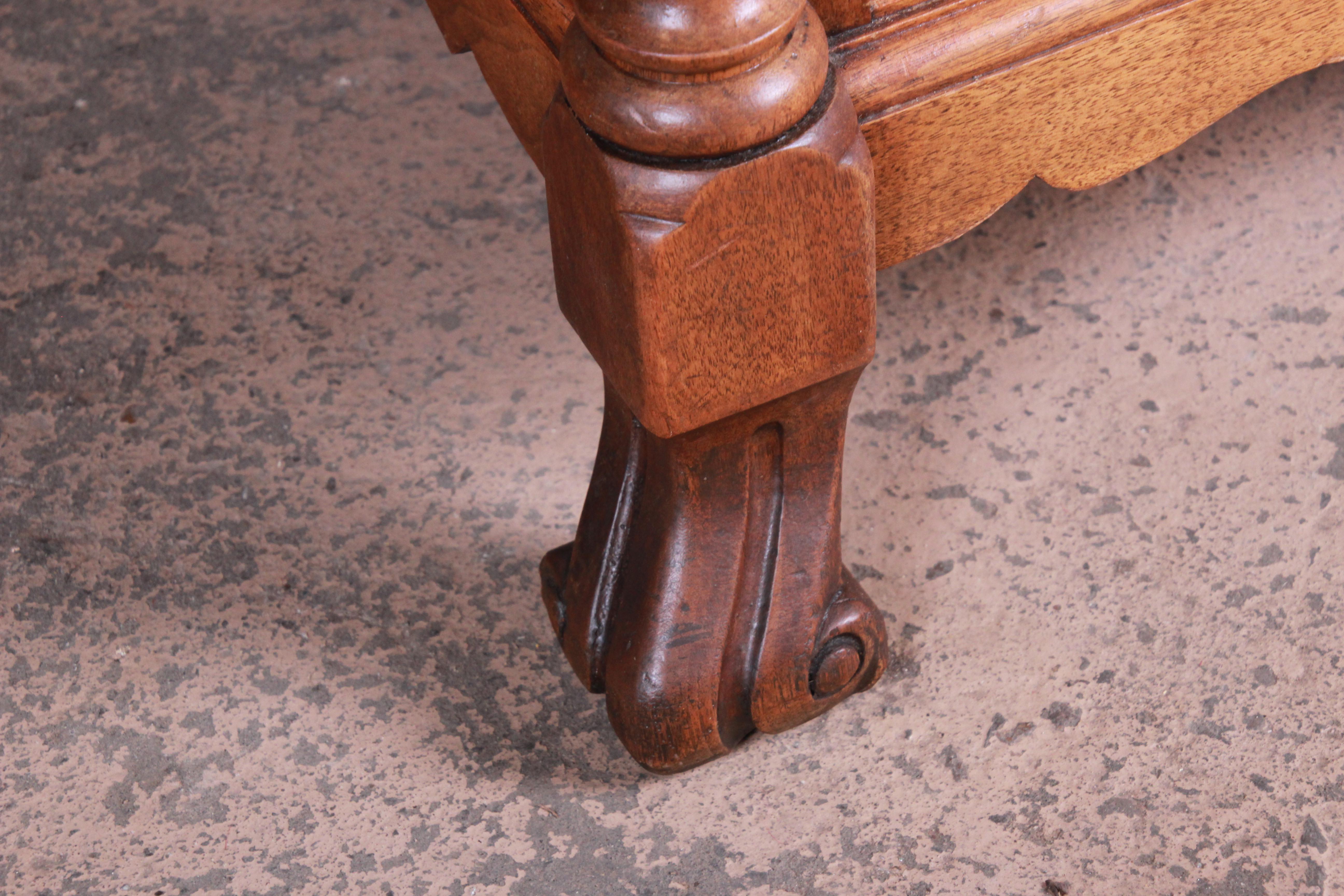 Antique Carved Burled Walnut Executive Lincoln Desk, Chicago, circa 1930s In Good Condition In South Bend, IN