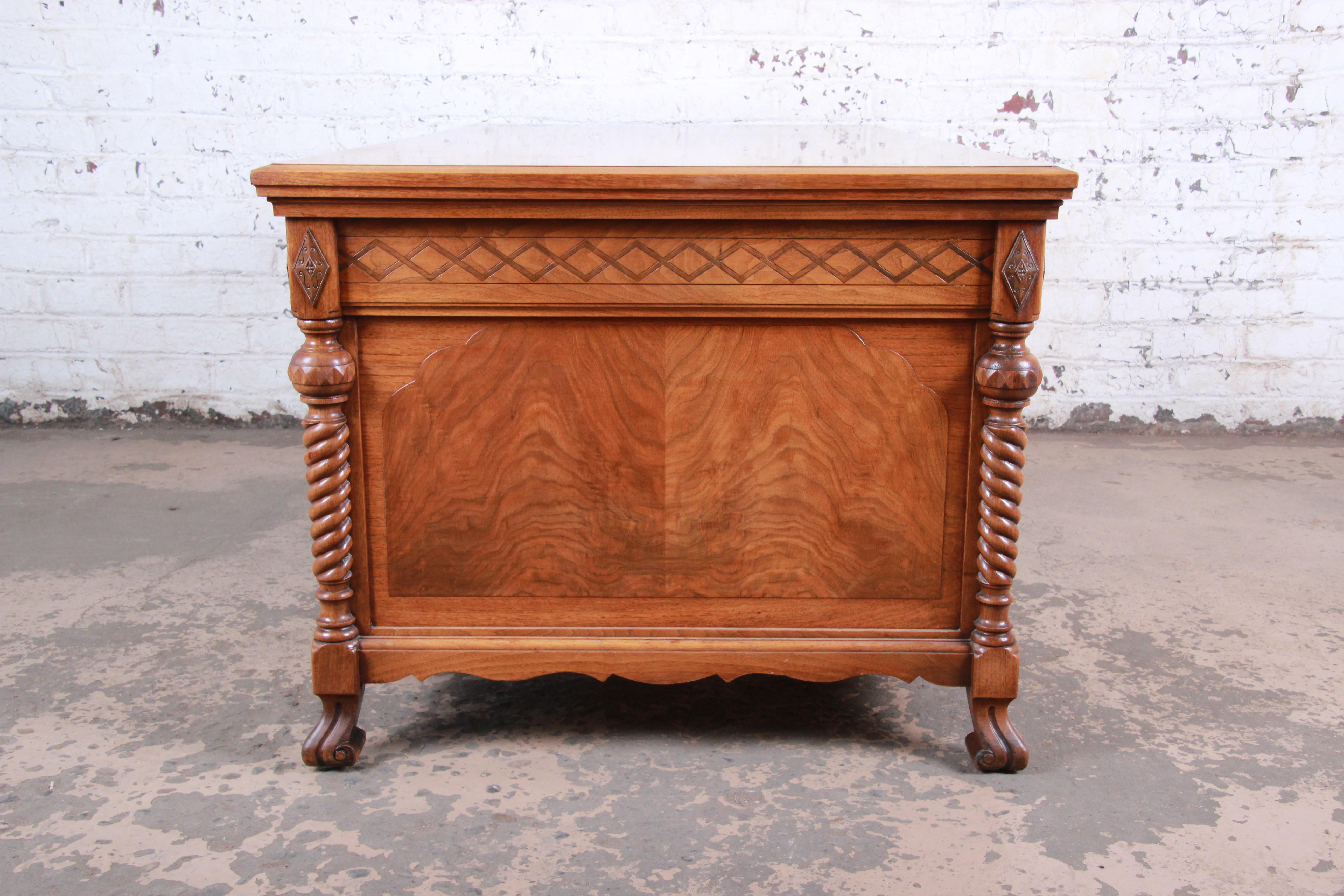 Mid-20th Century Antique Carved Burled Walnut Executive Lincoln Desk, Chicago, circa 1930s