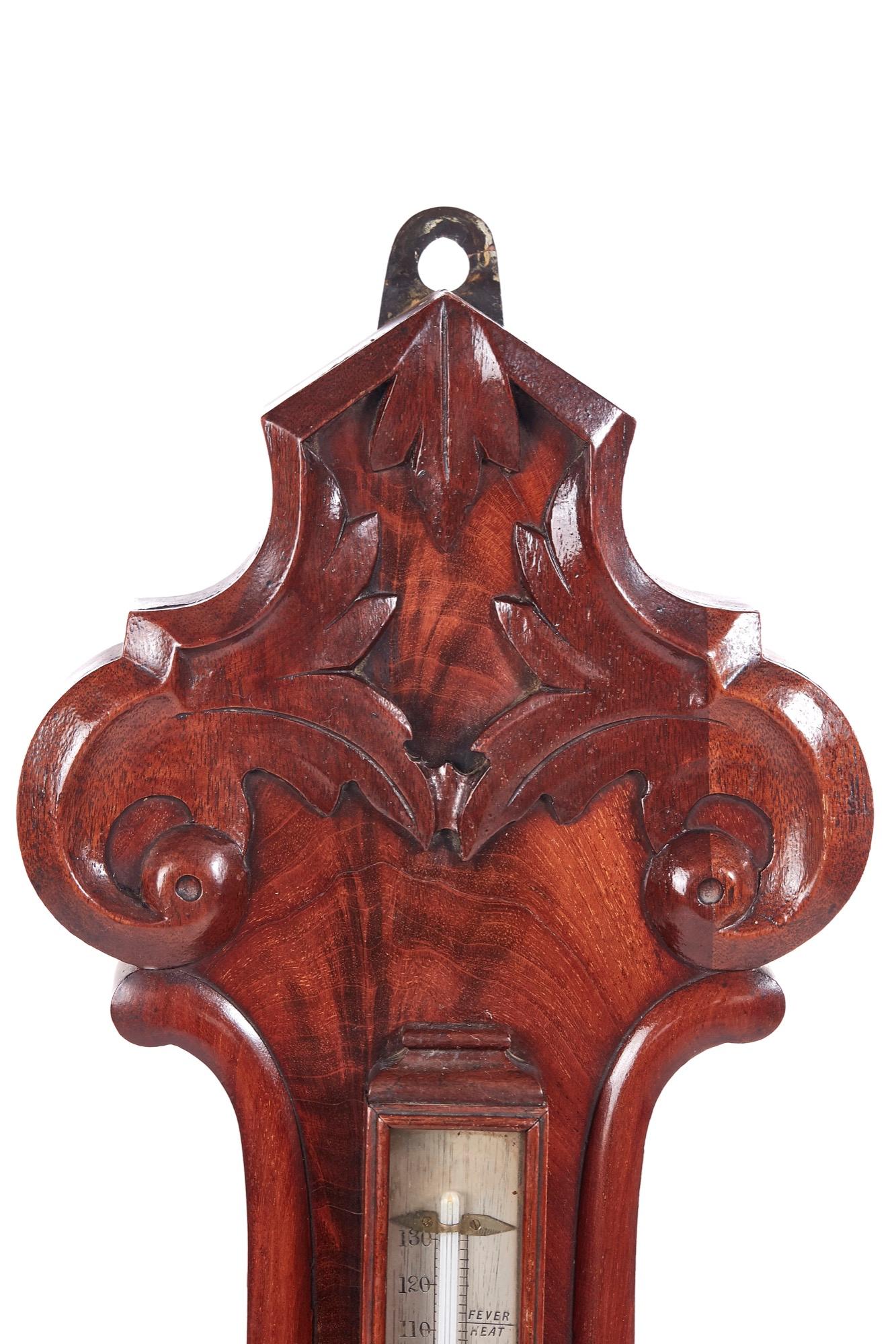 Late 19th Century Antique Carved Burr Walnut Banjo Barometer, circa 1880 For Sale