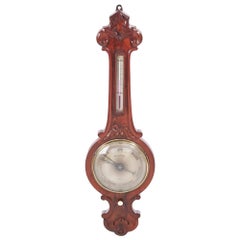 Antique Carved Burr Walnut Banjo Barometer, circa 1880