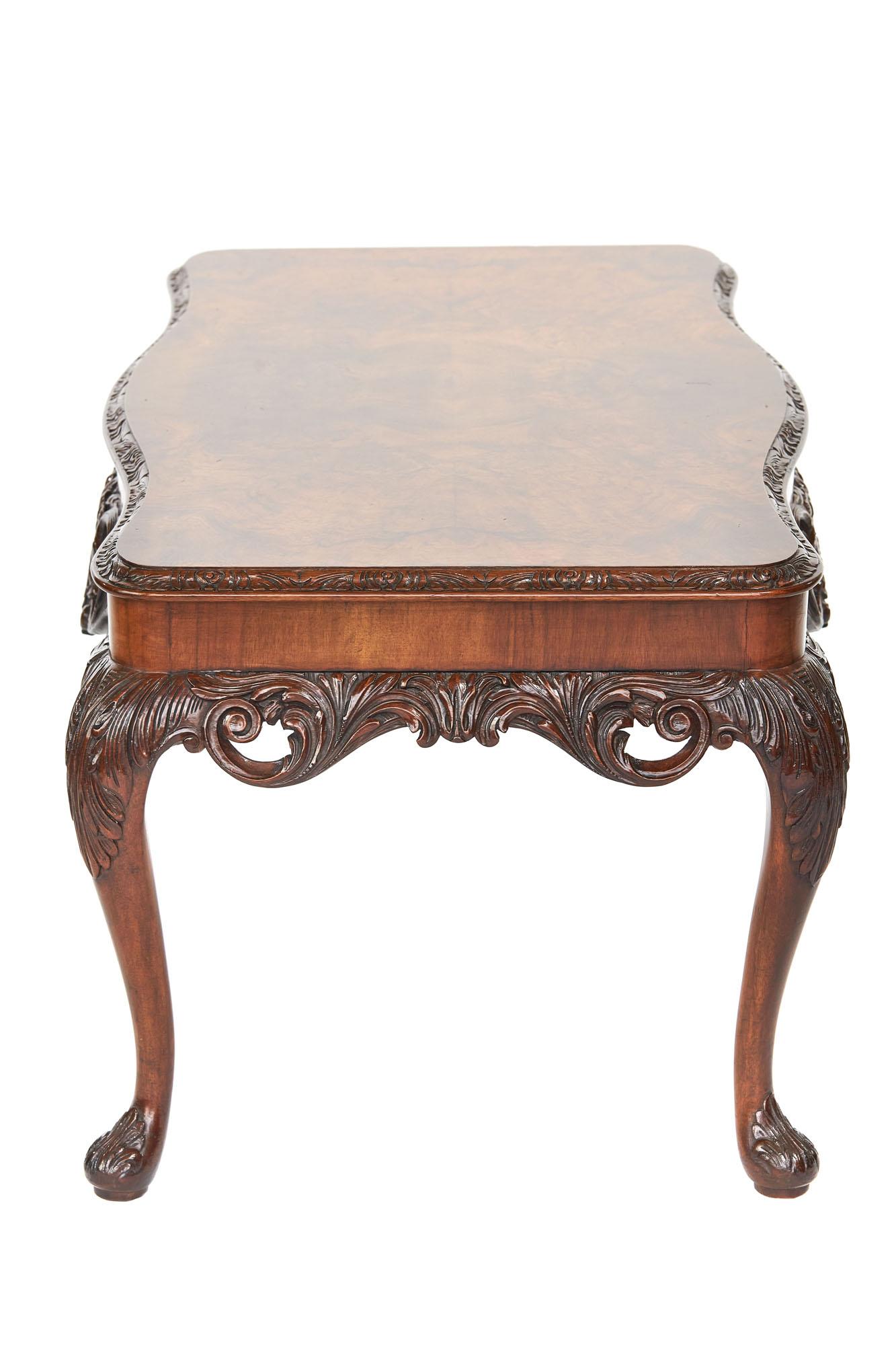20th Century Antique Carved Burr Walnut Coffee Table