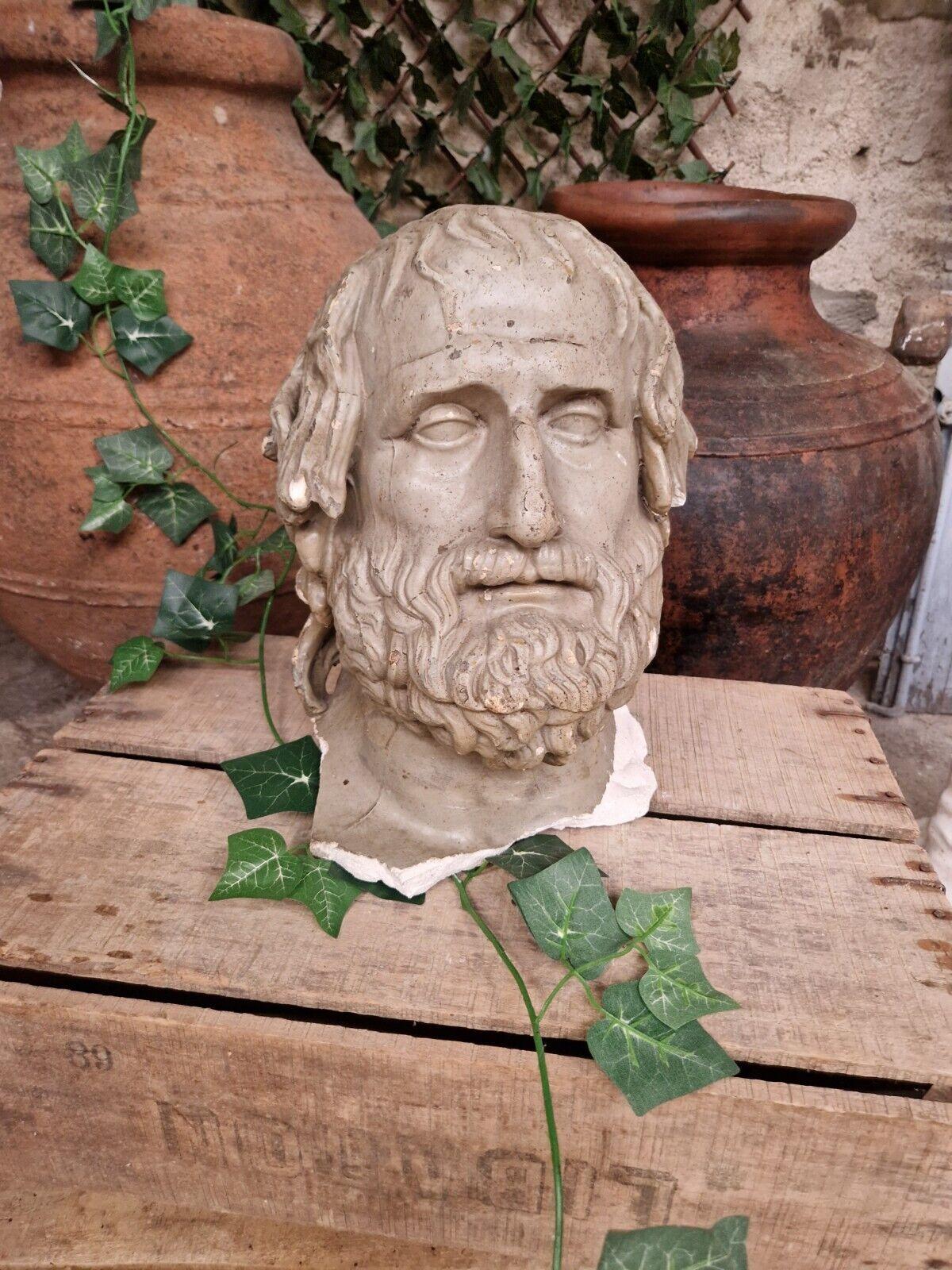 Antique Carved Bust Head of Greek Euripides Tragedian In Fair Condition For Sale In Buxton, GB