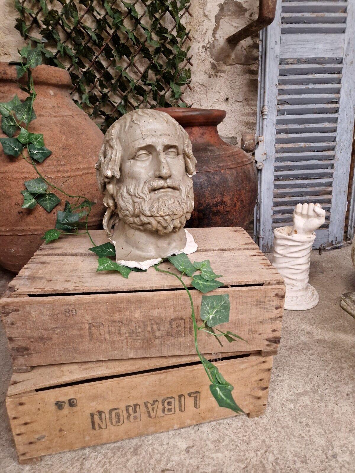 Plaster Antique Carved Bust Head of Greek Euripides Tragedian For Sale