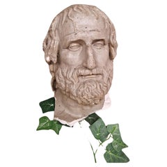 Retro Carved Bust Head of Greek Euripides Tragedian