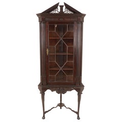 Antique Carved Cabinet, Mahogany Corner Cabinet on Stand, Scotland 1890, B2096