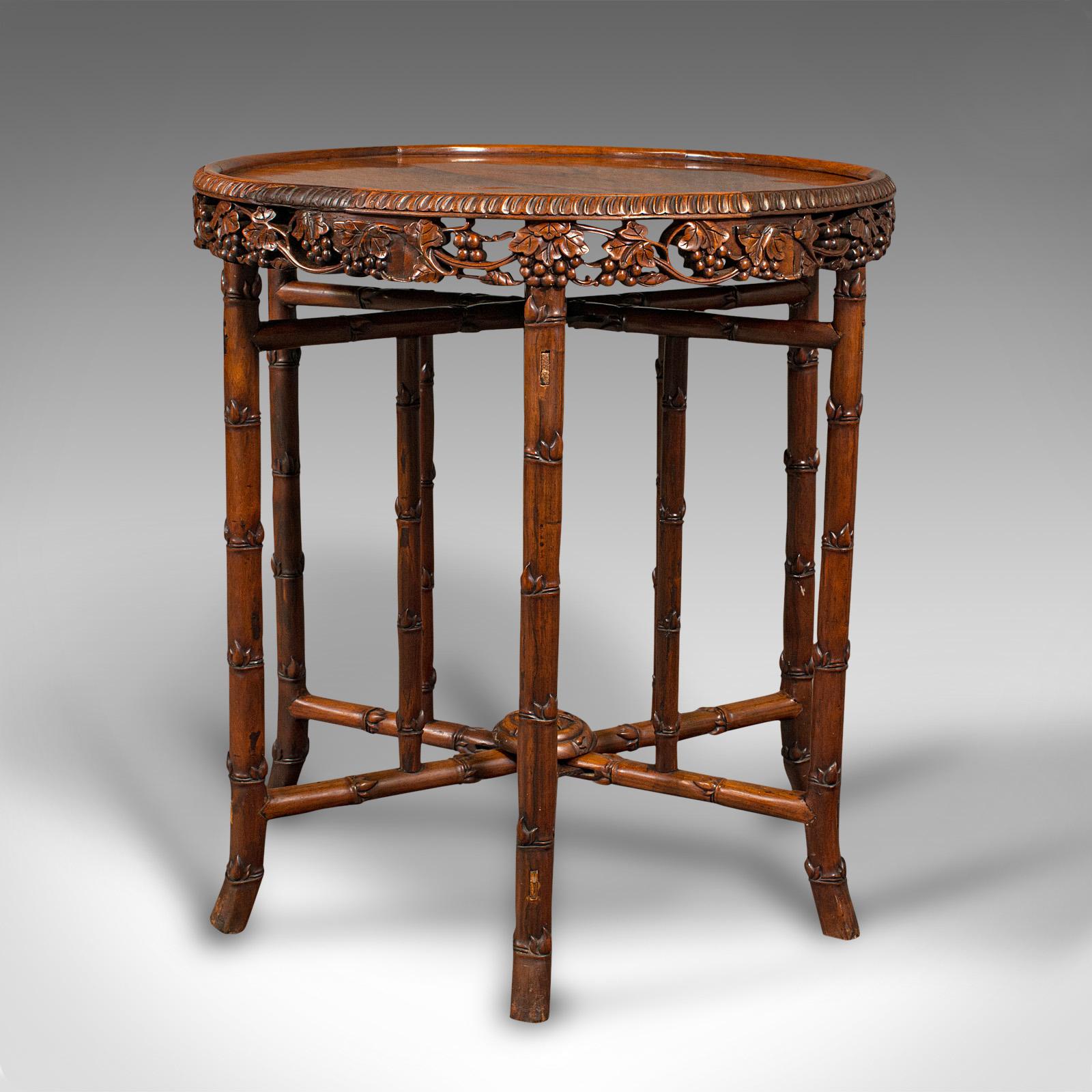 British Antique Carved Campaign Table, Anglo Indian, Folding, Colonial, Victorian, 1880