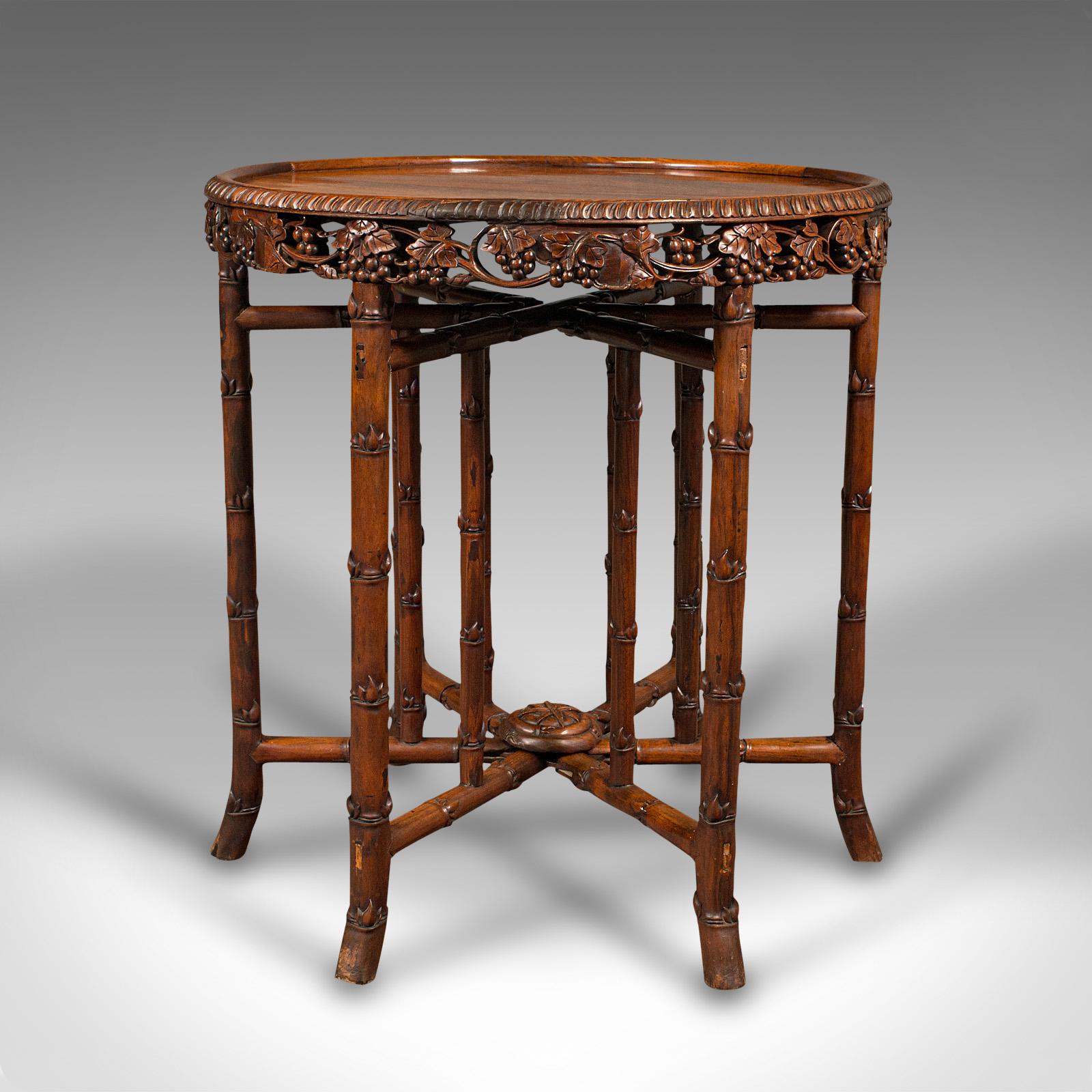 Antique Carved Campaign Table, Anglo Indian, Folding, Colonial, Victorian, 1880 In Good Condition In Hele, Devon, GB