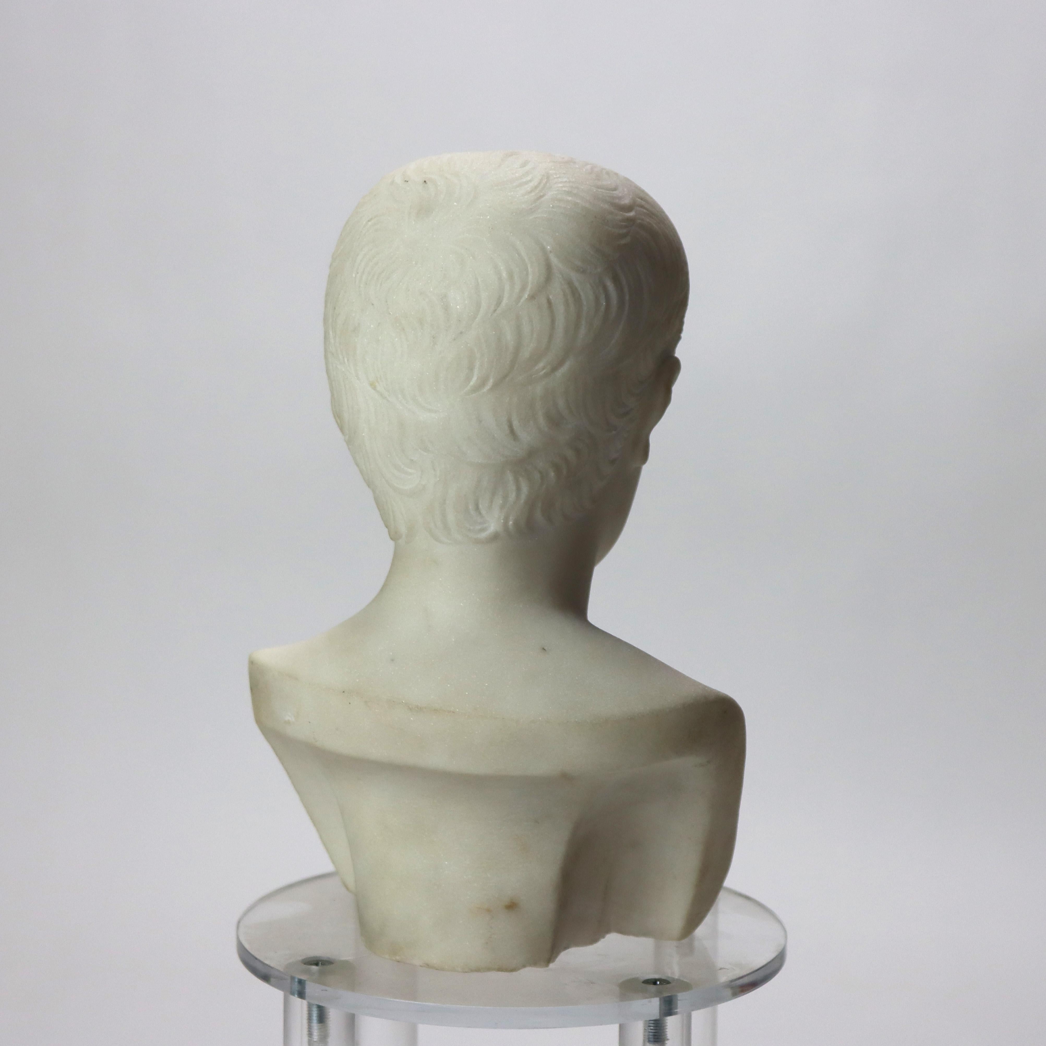 Antiguo busto tallado en mármol de Carrera del joven Napoleón C1880 en Bueno estado para la venta en Big Flats, NY