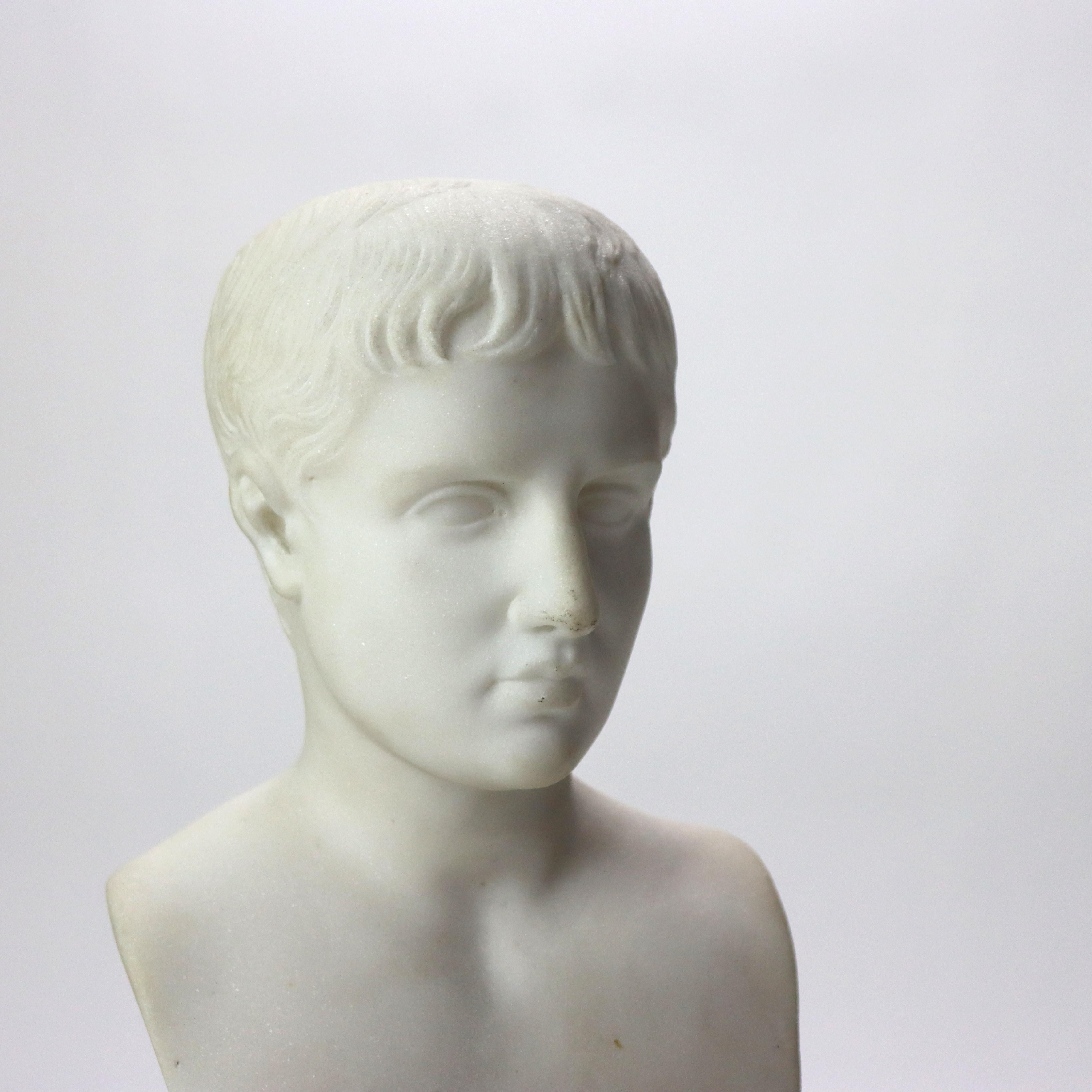 Antiguo busto tallado en mármol de Carrera del joven Napoleón C1880 Mármol en venta