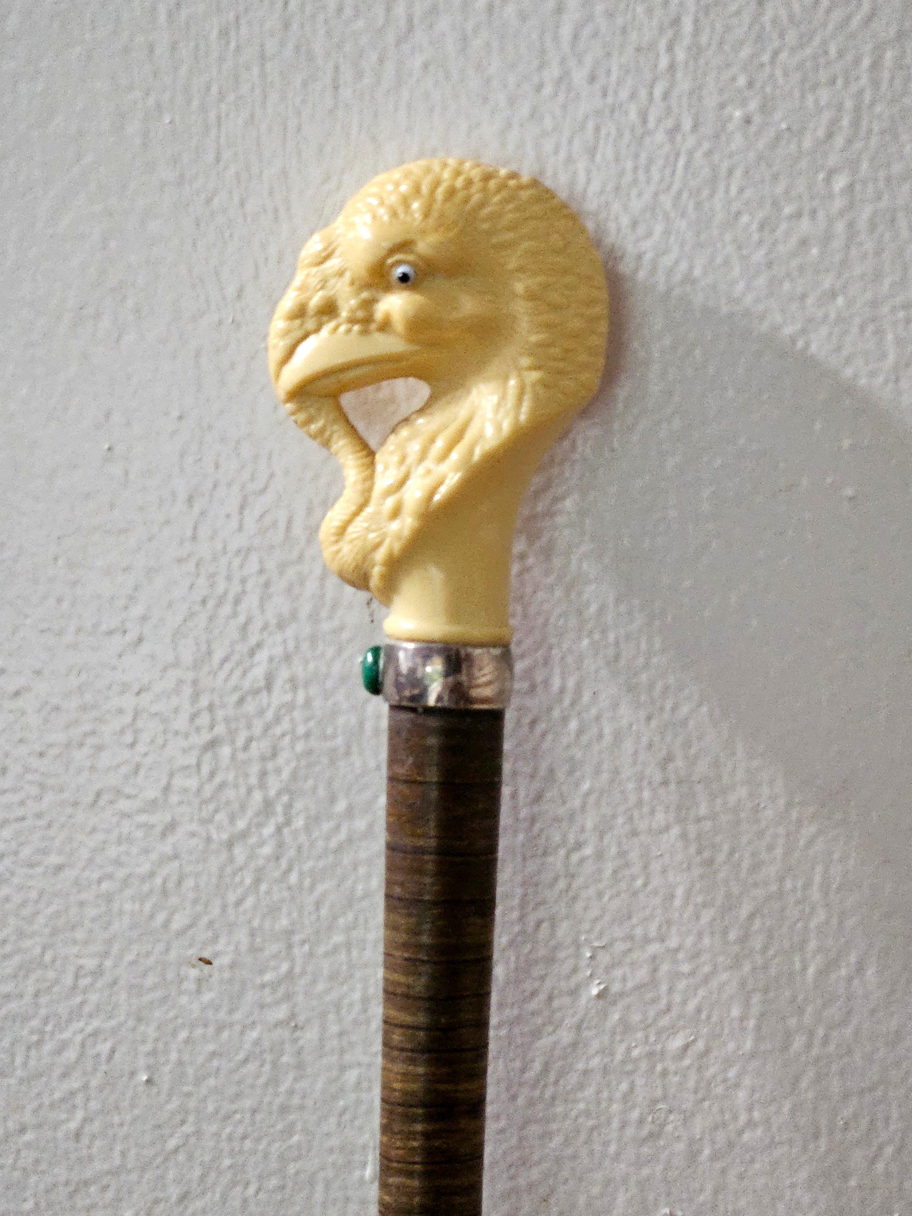 Anglais Canne bâton de marche antique en celluloïd sculpté à tête de dinde en vente