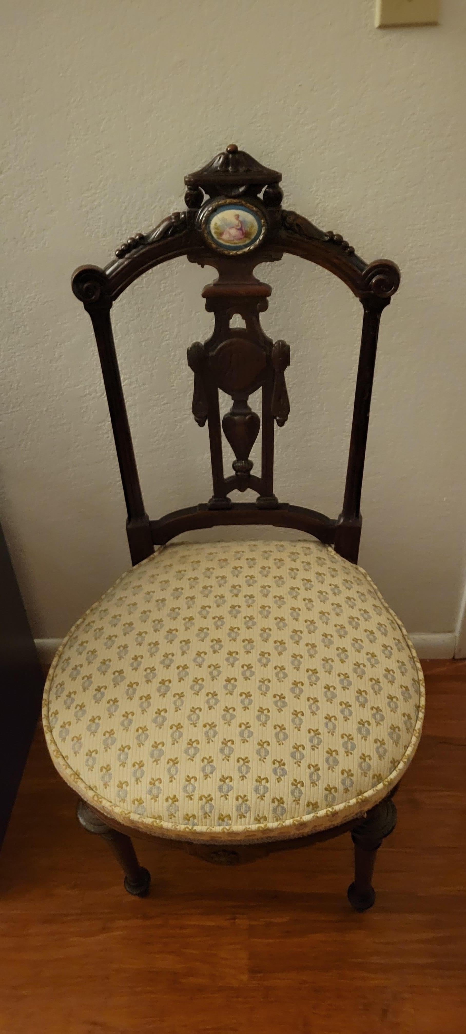 Mahogany Antique French Chair with Limoges Medallion  For Sale